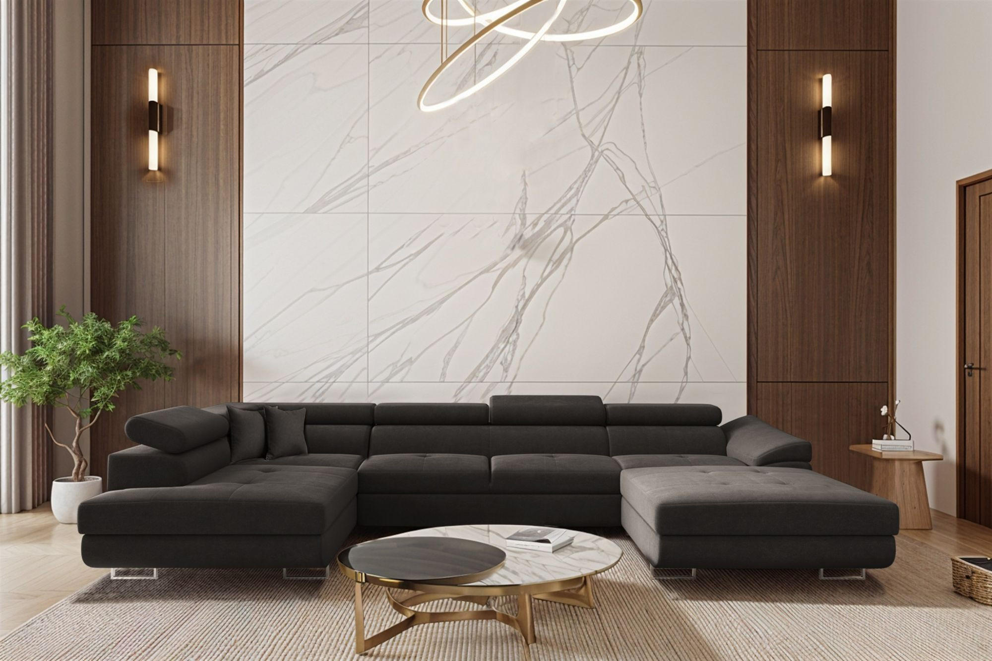 WOHNLANDSCHAFT Carmelo In Nova - Anthrazit, Holzwerkstoff/Textil (345/90/202cm) - Fun Möbel