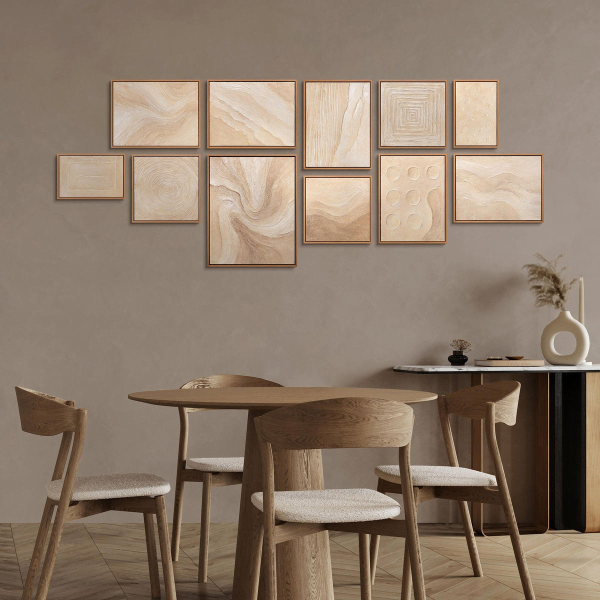 GEMÄLDE Spuren des Windes Schattenfugenrahmen Eichefarben 11-teilig - Eichefarben, Holz (200/80cm) - YS-art gallery