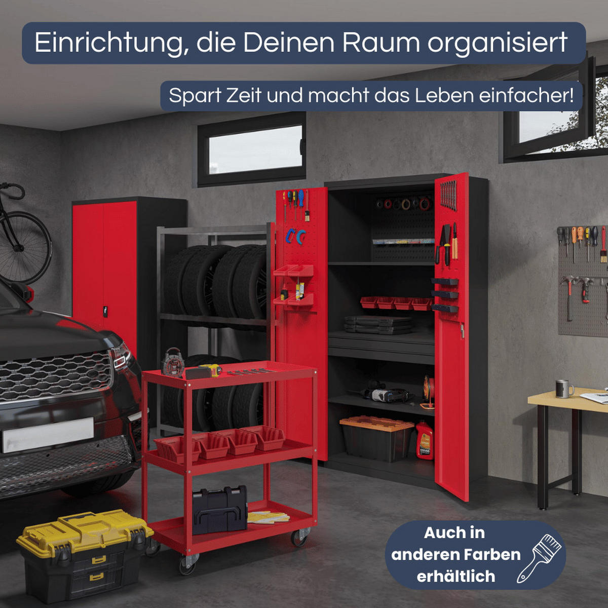 WERKZEUGSCHRANK mit Lochwand AESO 185x92x50cm Anthrazit-Rot - Anthrazit, Metall (92/185/50cm) - DELUKE