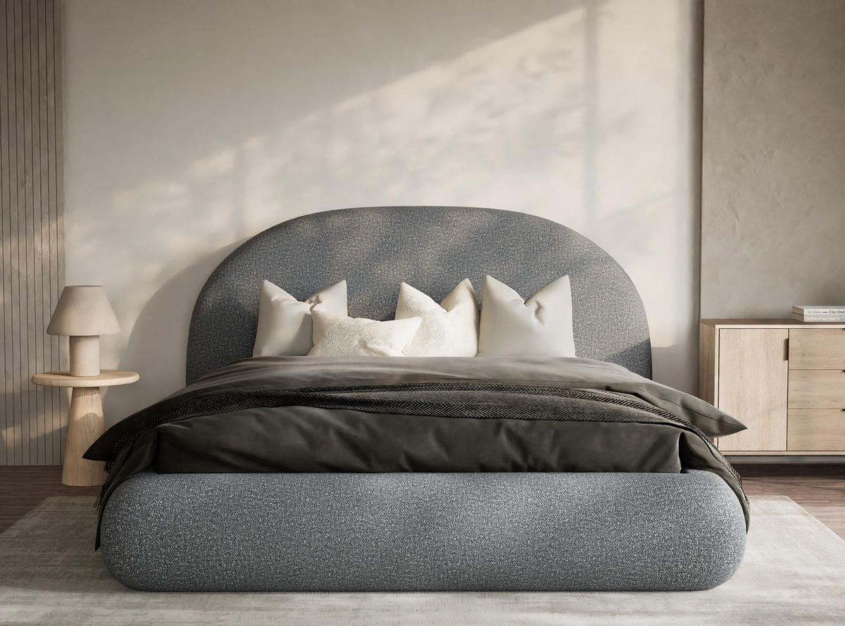 POLSTERBETT Maumere Grau 180/200 cm im Boucle-Stoff - Schwarz/Naturfarben, Holz/Holzwerkstoff (180/200cm) - Maison de Reve