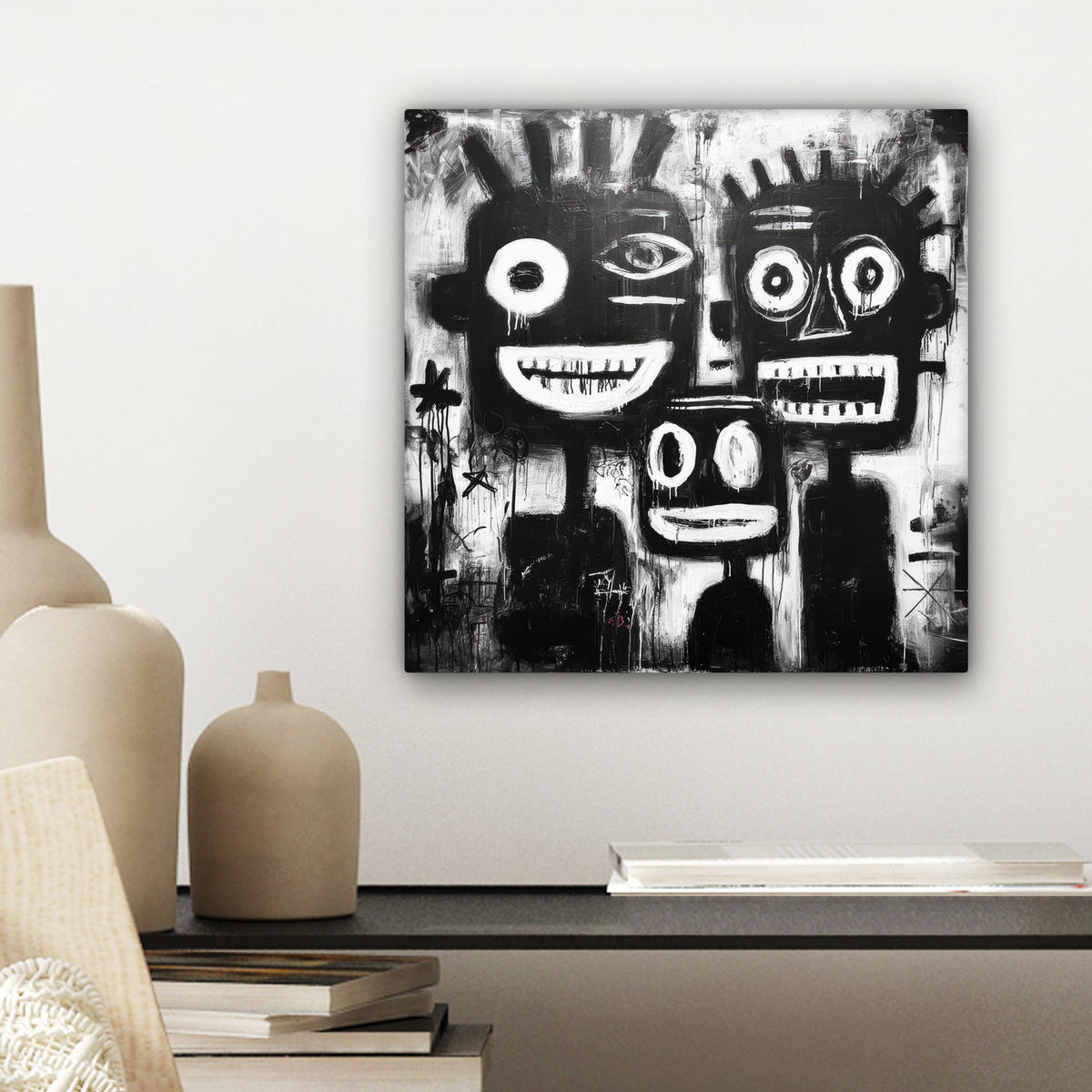 LEINWANDBILD Malerei - Figuren - Schwarz - Abstrakt Deko Wohnzimmer 20x20 cm - Schwarz, Textil (20/20cm) - MuchoWow