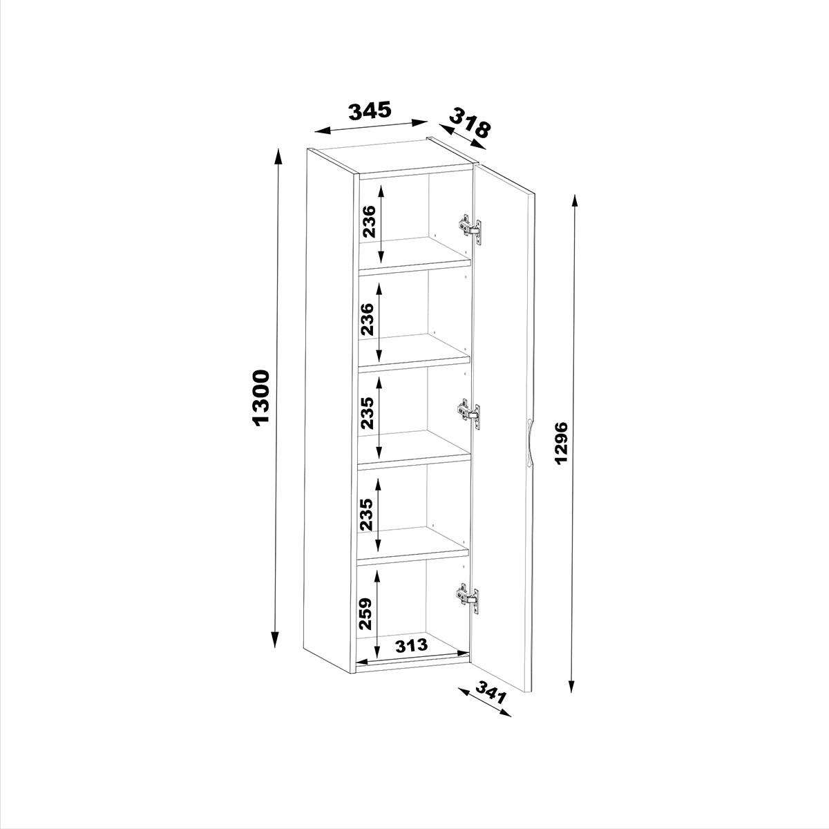 HOCHSCHRANK Soline Weiß - Weiß, Holzwerkstoff (34.5/130/31.8cm) - Petits-meubles
