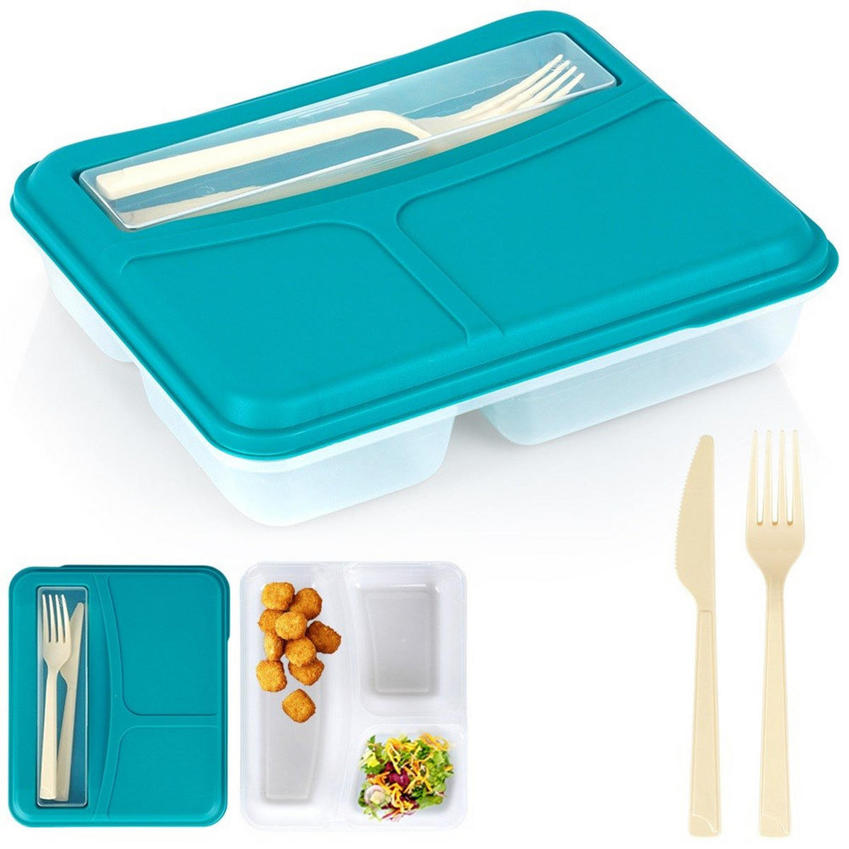 LUNCHBOX mit Besteck 1,3 l - Blau, Kunststoff (23/5.5/19.5cm) - Excellent Houseware