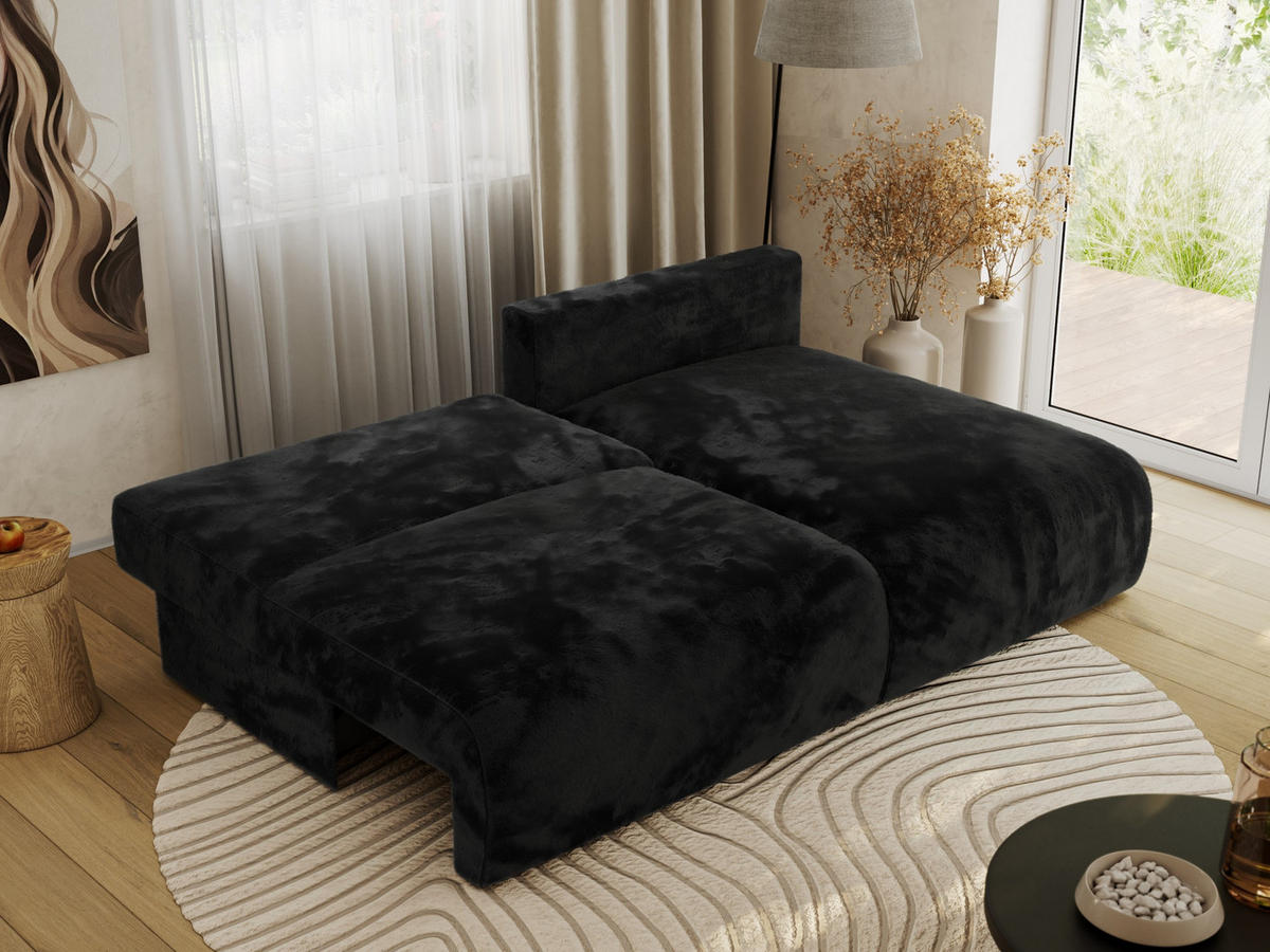ECKSCHLAFSOFA VIVO L Schwarz Plüsch - rechts - Schwarz, Kunststoff/Textil (150/223cm) - MKS