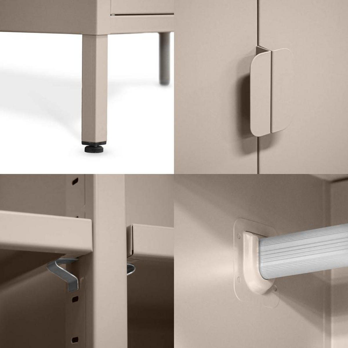 KLEIDERSCHRANK im Industrial-Design aus Metall H.170cm 2 Türen, 4 Ablagefächer, 2 Kleiderstangen Beige - Thea - Beige, Metall (80/170/45cm) - Sicaan
