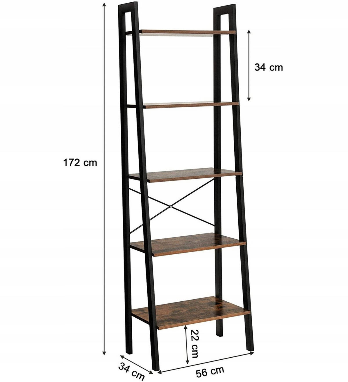 STUFENREGAL - Schwarz/Braun, Holz/Metall (56/172/34cm) - VASAGLE