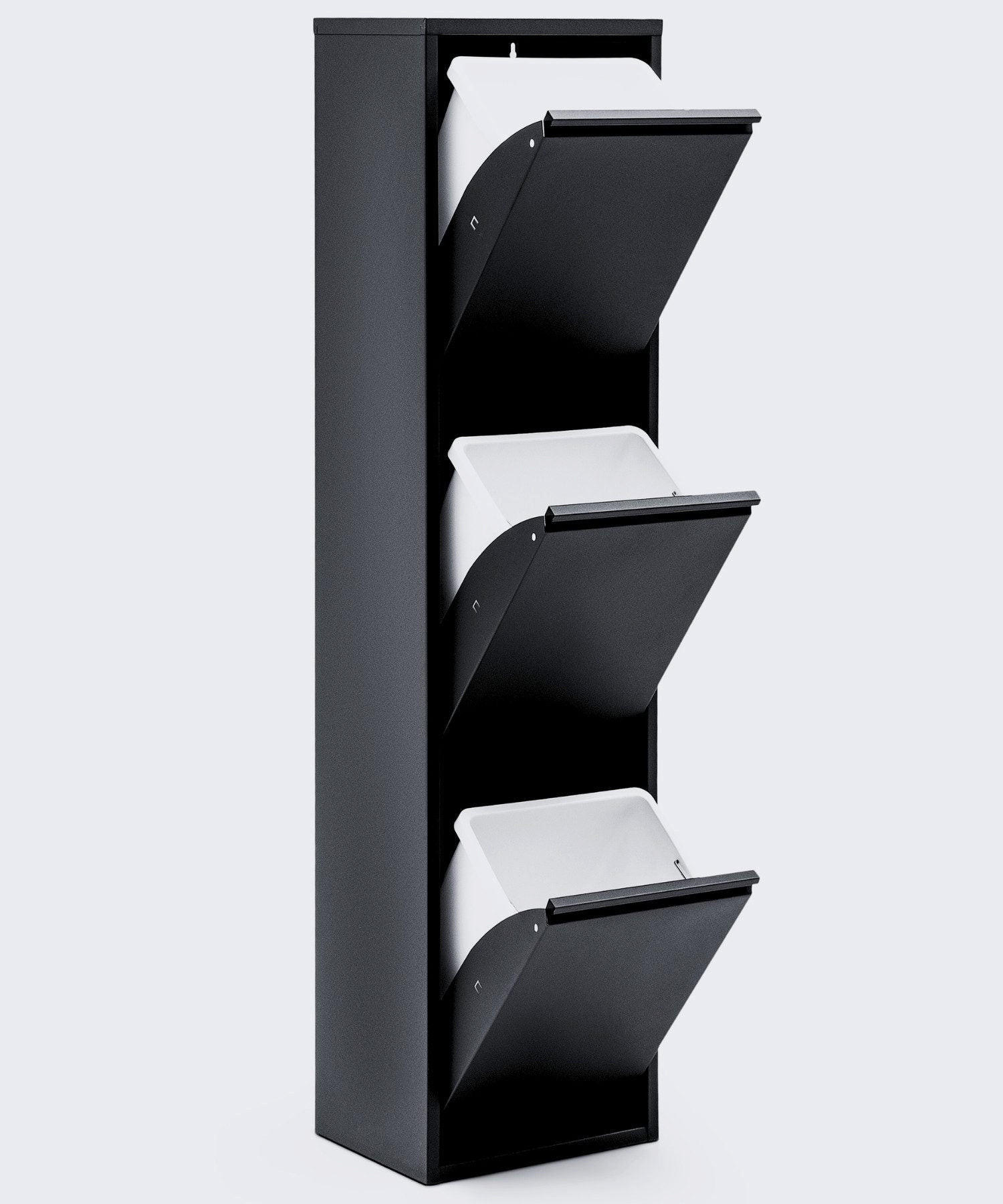 MÜLLEIMER 3 Fach Schwarz Mülltrennsystem aus Metall - Schwarz, Metall (33/136/25cm) - Gowoll