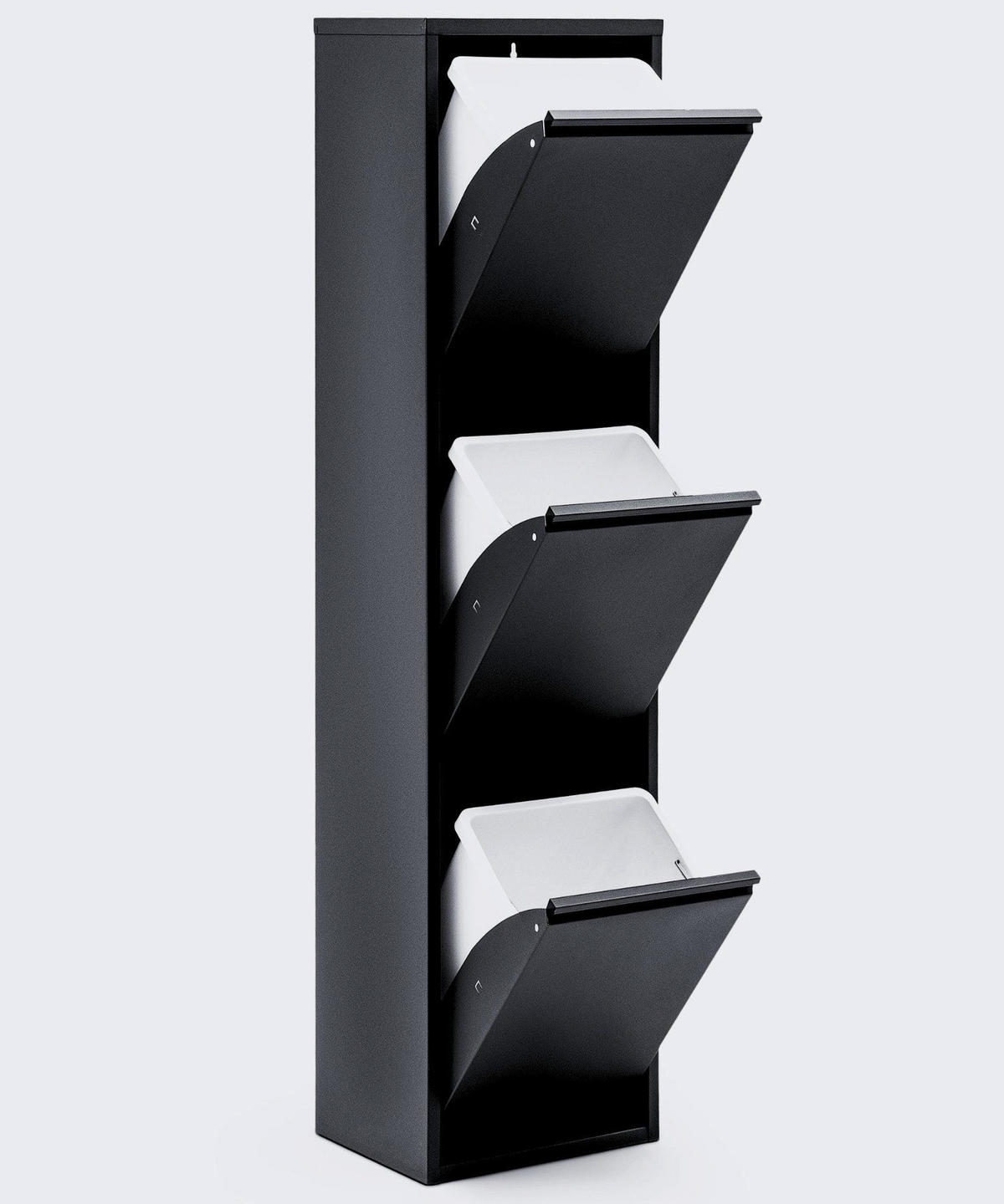 MÜLLEIMER 3 Fach Schwarz Mülltrennsystem aus Metall - Schwarz, Metall (33/136/25cm) - Gowoll
