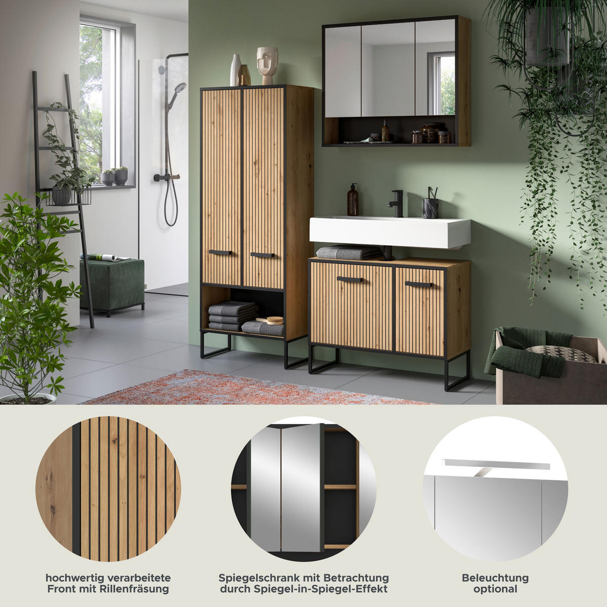 BAD-SET BAGNO 3-tlg. (B/H/T: ca. 154/192/36 cm) in Artisan Oak Nachbildung/Artisan Oak Nachbildung - Eiche Artisan, Holzwerkstoff (154/192/36cm)