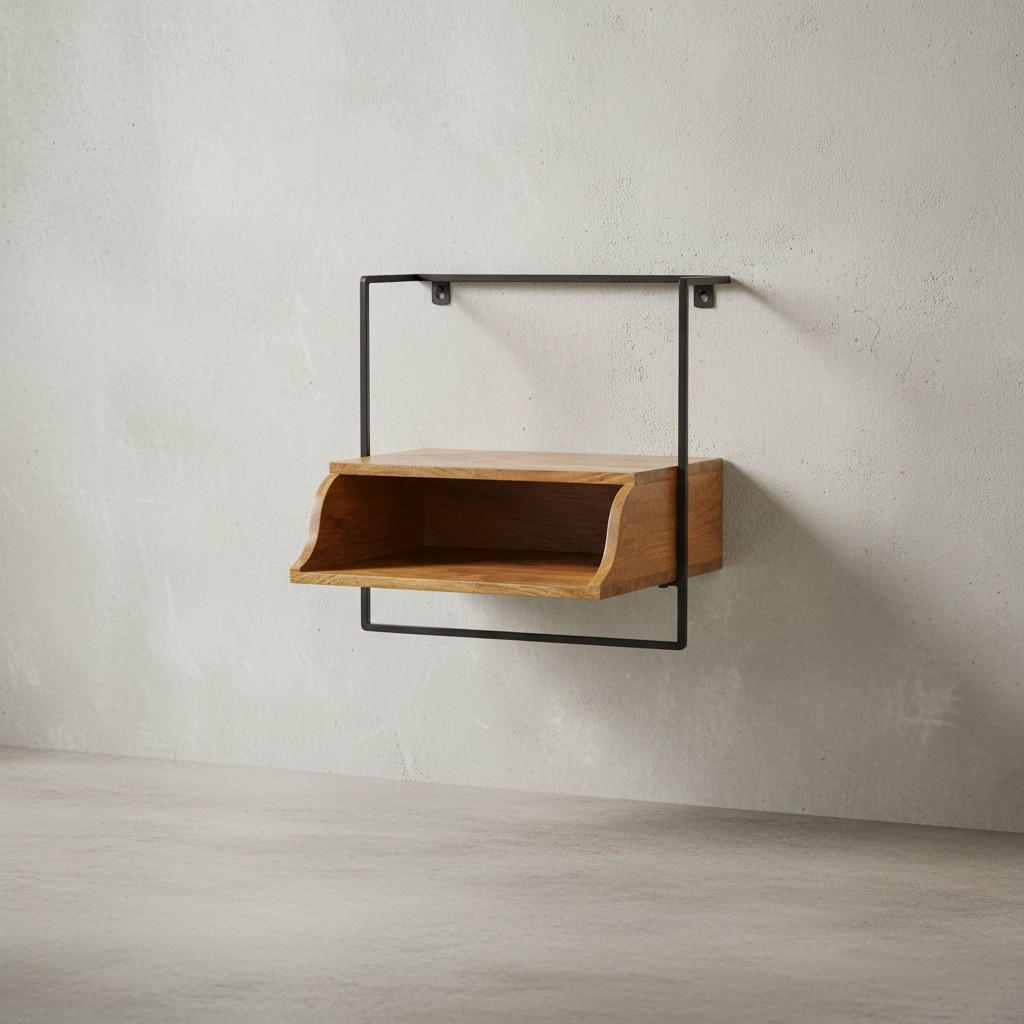 WANDKONSOLE Mango Massivholz Industrial Stil 44x45x35 cm - Schwarz/Braun, Holz/Metall (44/45/35cm) - KADIMA DESIGN