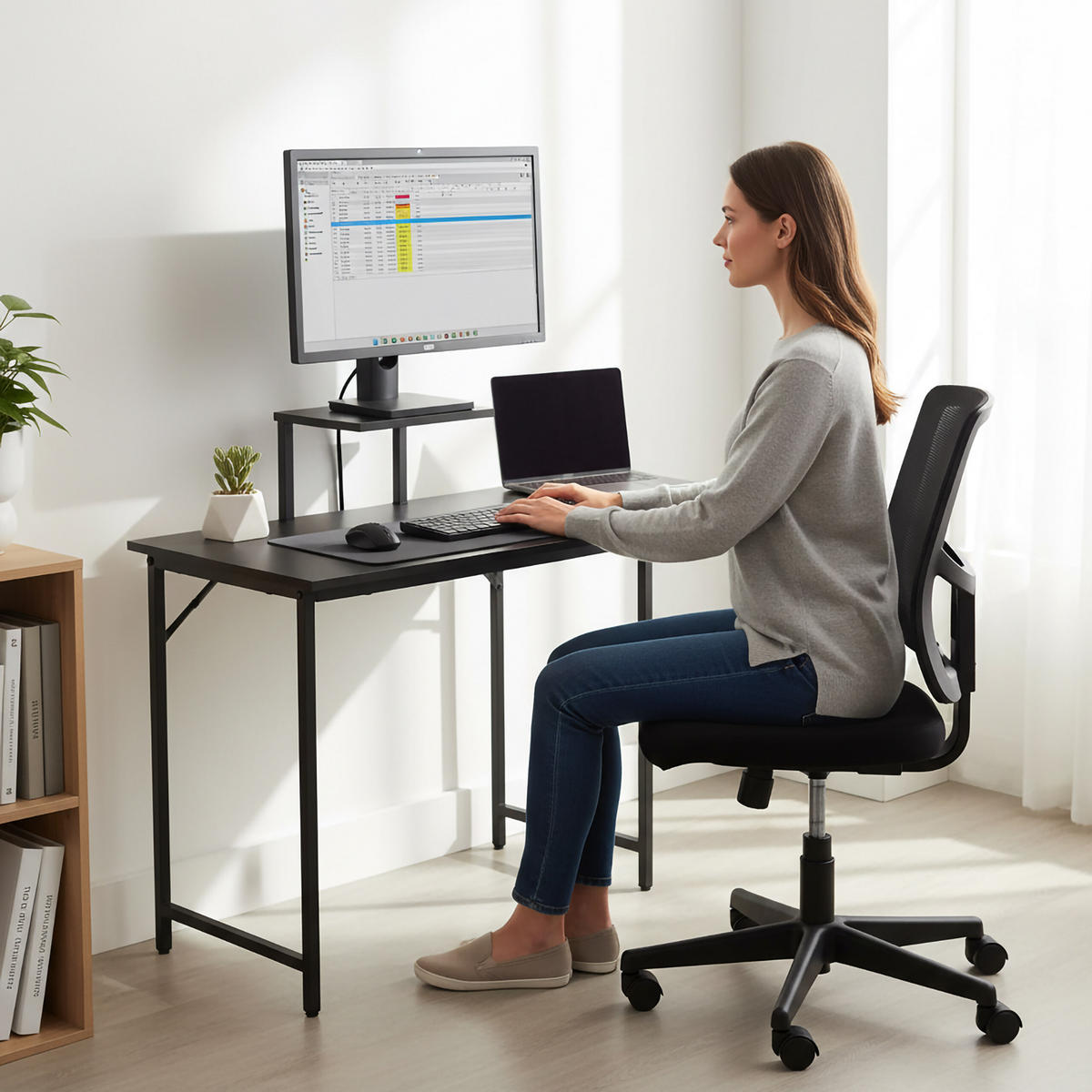 PÍSACÍ stôl - čierna, kov/kompozitné drevo (40/80/75cm) - Relaxdays