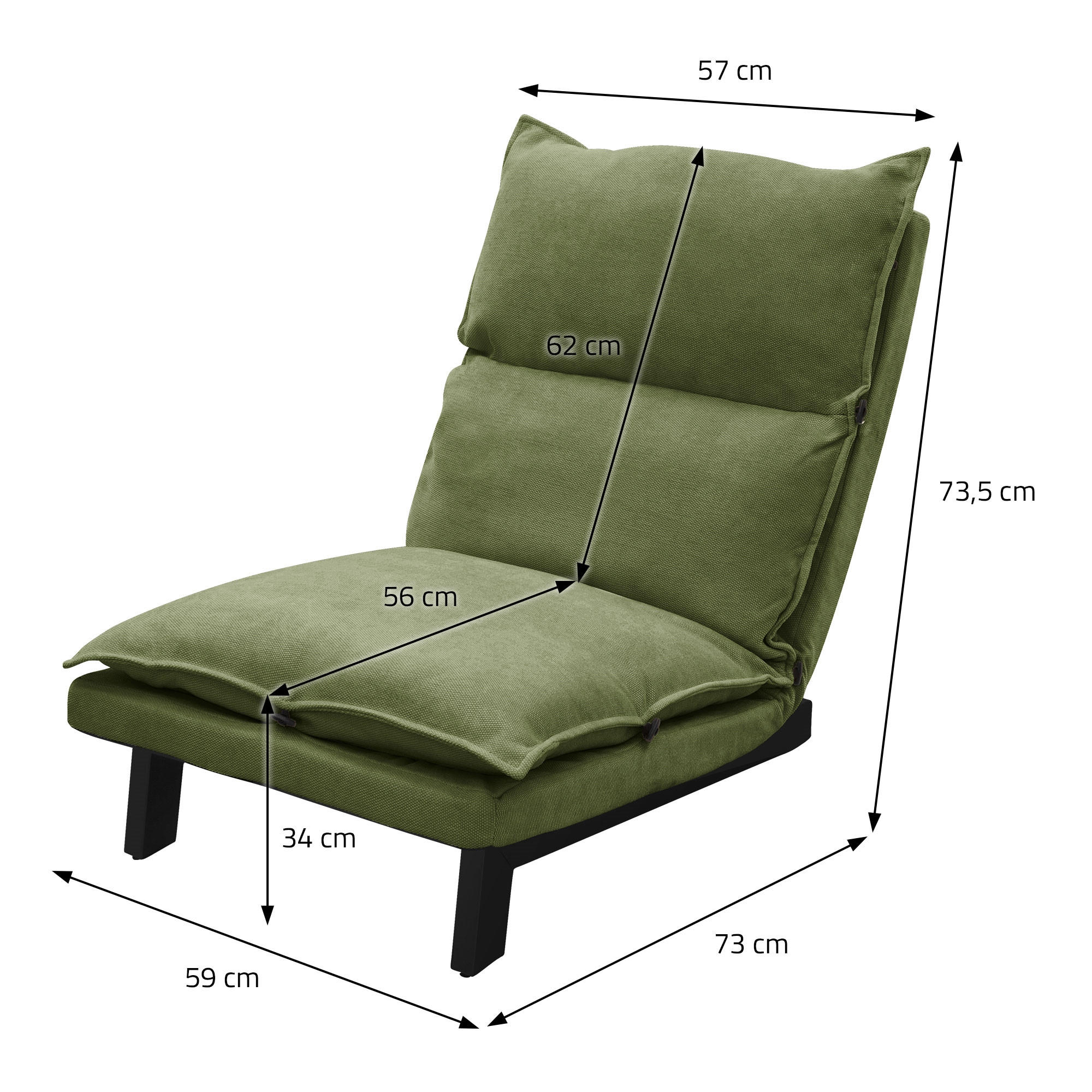 Thumbnail - Ml-Design Bodenstuhl, Grün, Textil, 1-Sitzer, 59x73.5x96 cm, Wohnzimmer, Sessel, Relaxliegen