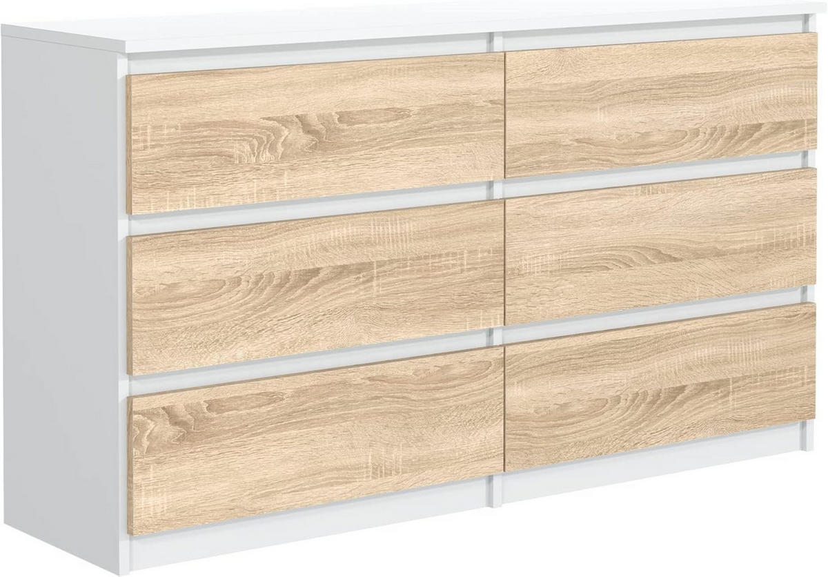KOMMODE mit Schubladen Weiß Sonoma 138,6 x 78,5 x 39 cm - Weiß/Sonoma Eiche, Holzwerkstoff (138.6/78.5/39cm) - MebLocker