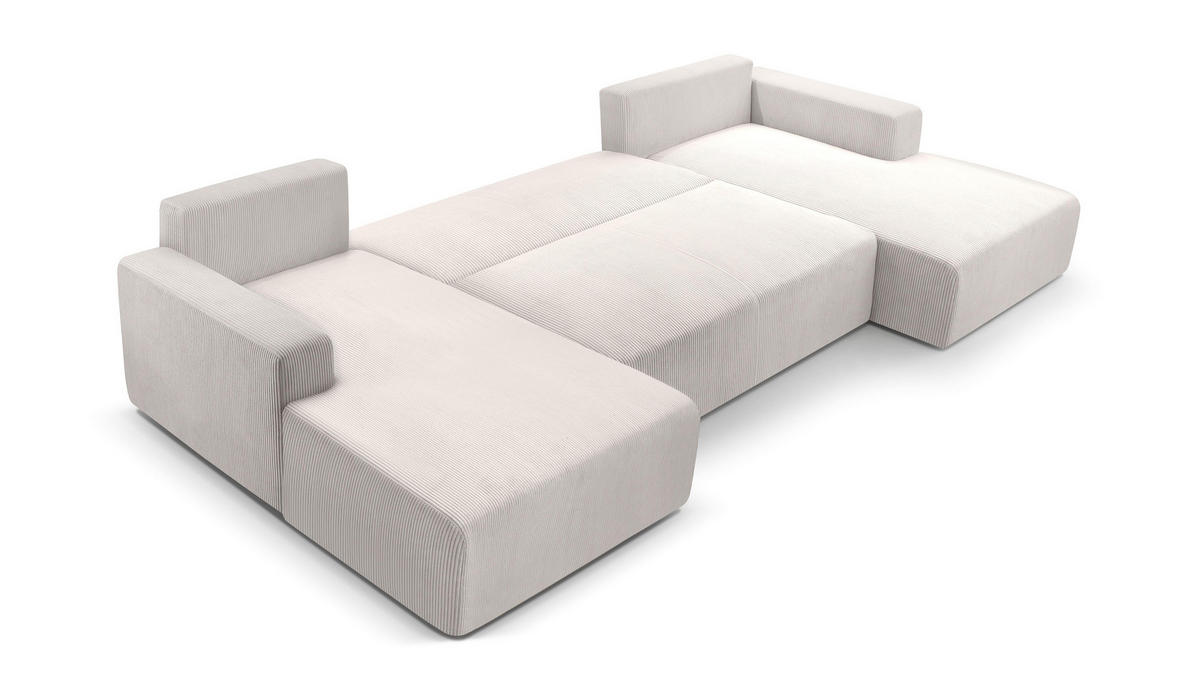 WOHNLANDSCHAFT Catea Weiß 364/145/85 cm mit Schlaffunktion - Creme/Schwarz, Kunststoff/Textil (364/84/145cm) - AX Living