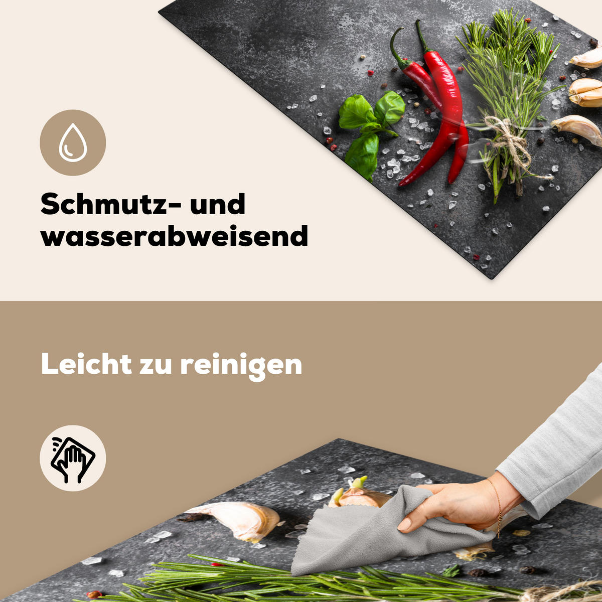 HERDABDECKPLATTE Pfeffer - Kräuter - Gewürze - Beton 90x52 cm - Rot, Kunststoff (90/0.2/52cm) - MuchoWow
