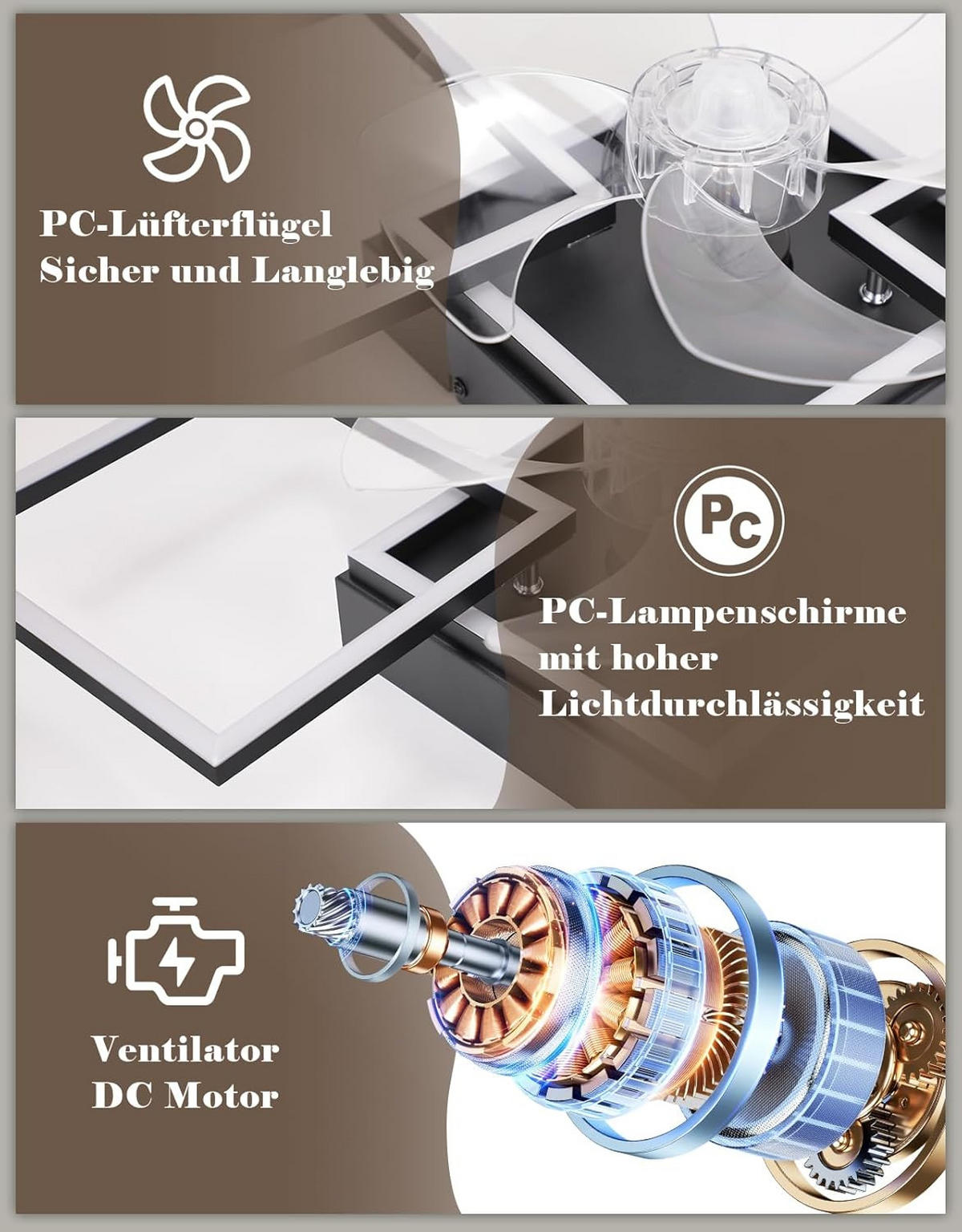 LED stropní ventilátor 31/68/14 cm - černá, kov (68/31/14cm) - Nettlife