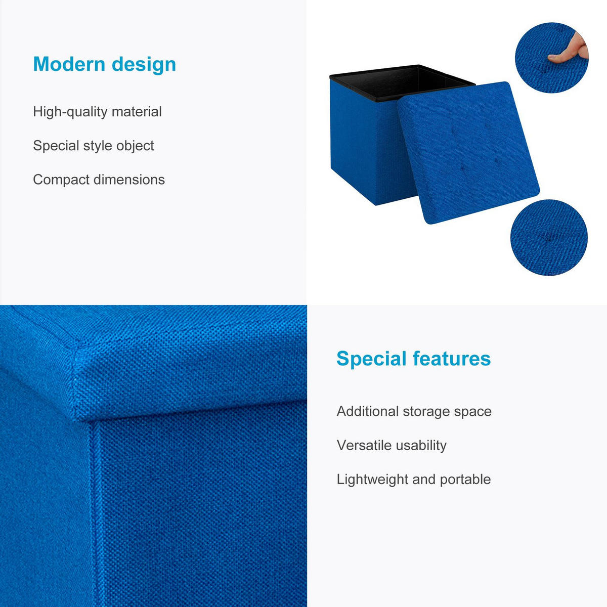 SITZWÜRFEL Faltbar 30/30/30 cm (Blau) - Blau, Textil (30/30/30cm) - Intirilife