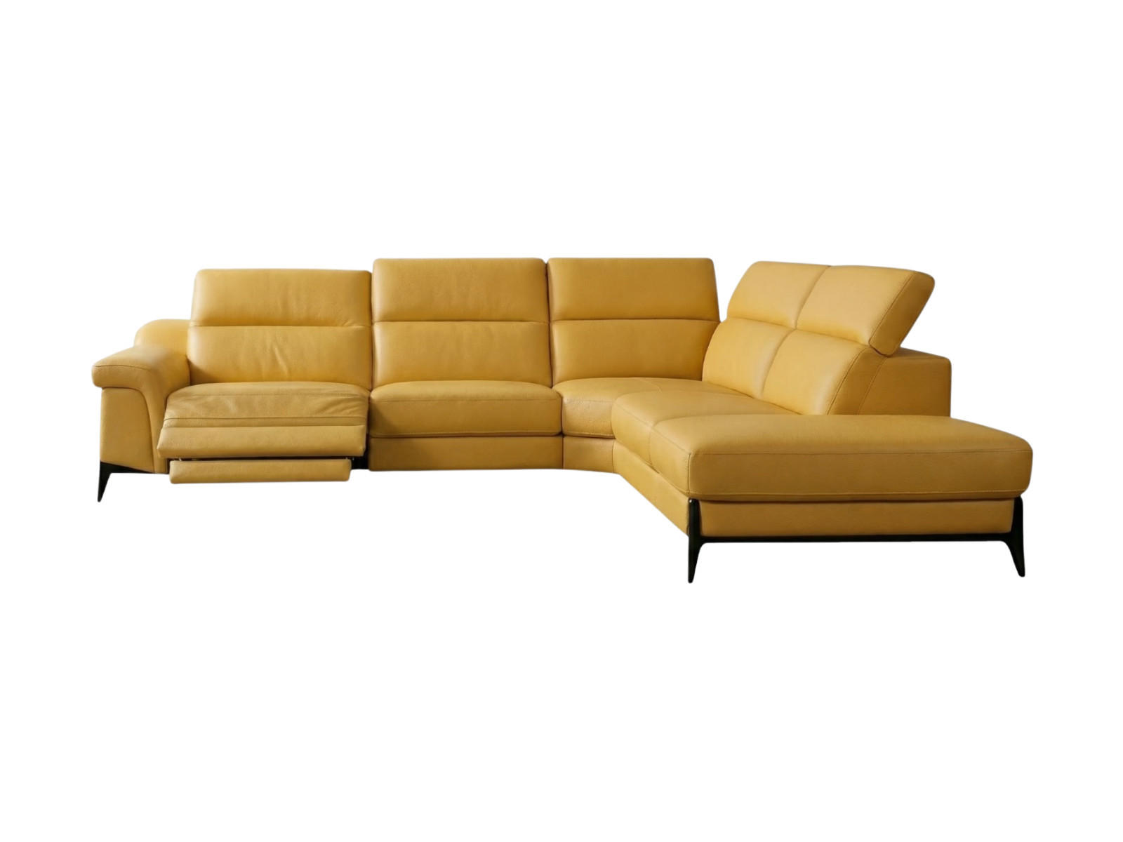 ECKSOFA Texas Echtleder mit 1 x Relaxfunktion Senfgelb - Gelb, Leder/Metall (238/274cm)