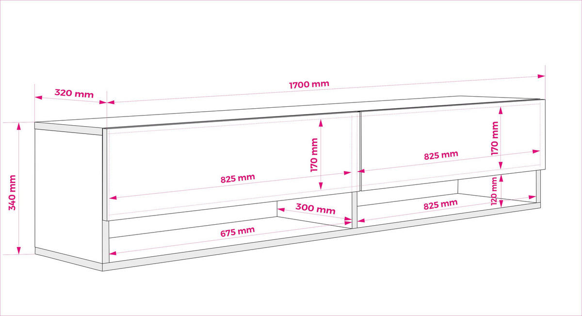 TV-LOWBOARD 170 cm Mattschwarz / Hochglanzschwarz, 170 × 32 × 34 cm - Schwarz, Holzwerkstoff (170/33.6/32cm) - 3XE LIVING