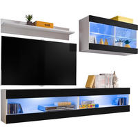 WOHNWAND TIVOLI SET6-WHITE/BLACK+BLU Offener Raum Weiß Schwarz - Schwarz/Weiß, Glas/Holzwerkstoff (200/195/35cm) - Komodee