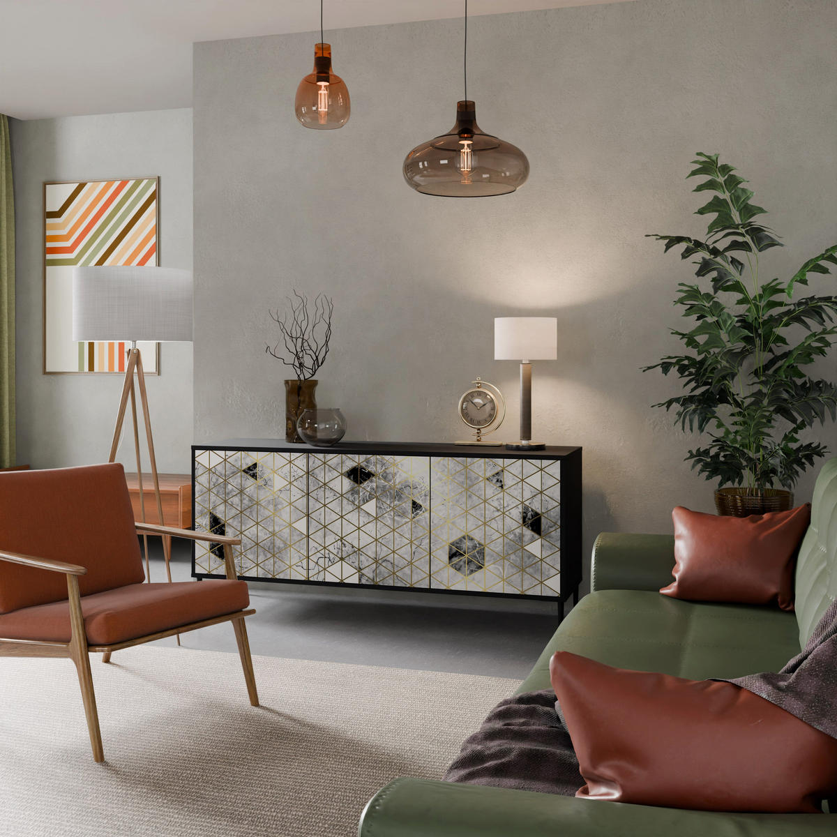 SIDEBOARD ASHEN ARIA, Eicheneffekt, 164,5x42x77,5 cm, 3 Türen - Eichefarben/Buchefarben, Holzwerkstoff/Buchenholz (164.5/77.5/42cm) - SpaceRebels