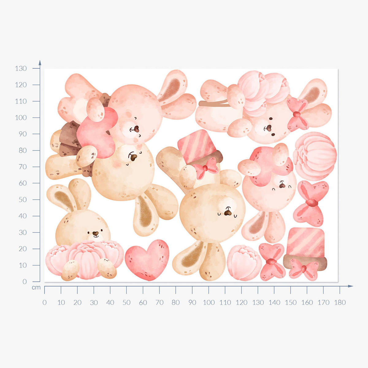 WANDAUFKLEBER 130x179cm - Hasenfamilie - Multicolor, Kunststoff (130/179/0.1cm) - Wallfluent