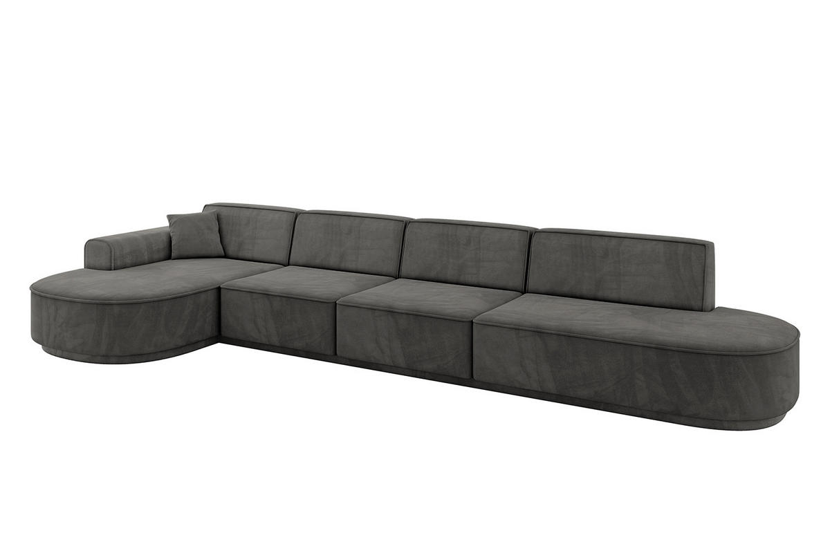 ECKSOFA Ottomane Links MARI-L3-v3 - 413x171x83 cm Dunkelgrau Velours - Dunkelgrau/Schwarz, Holzwerkstoff/Kunststoff (413/171cm) - ALTDECOR