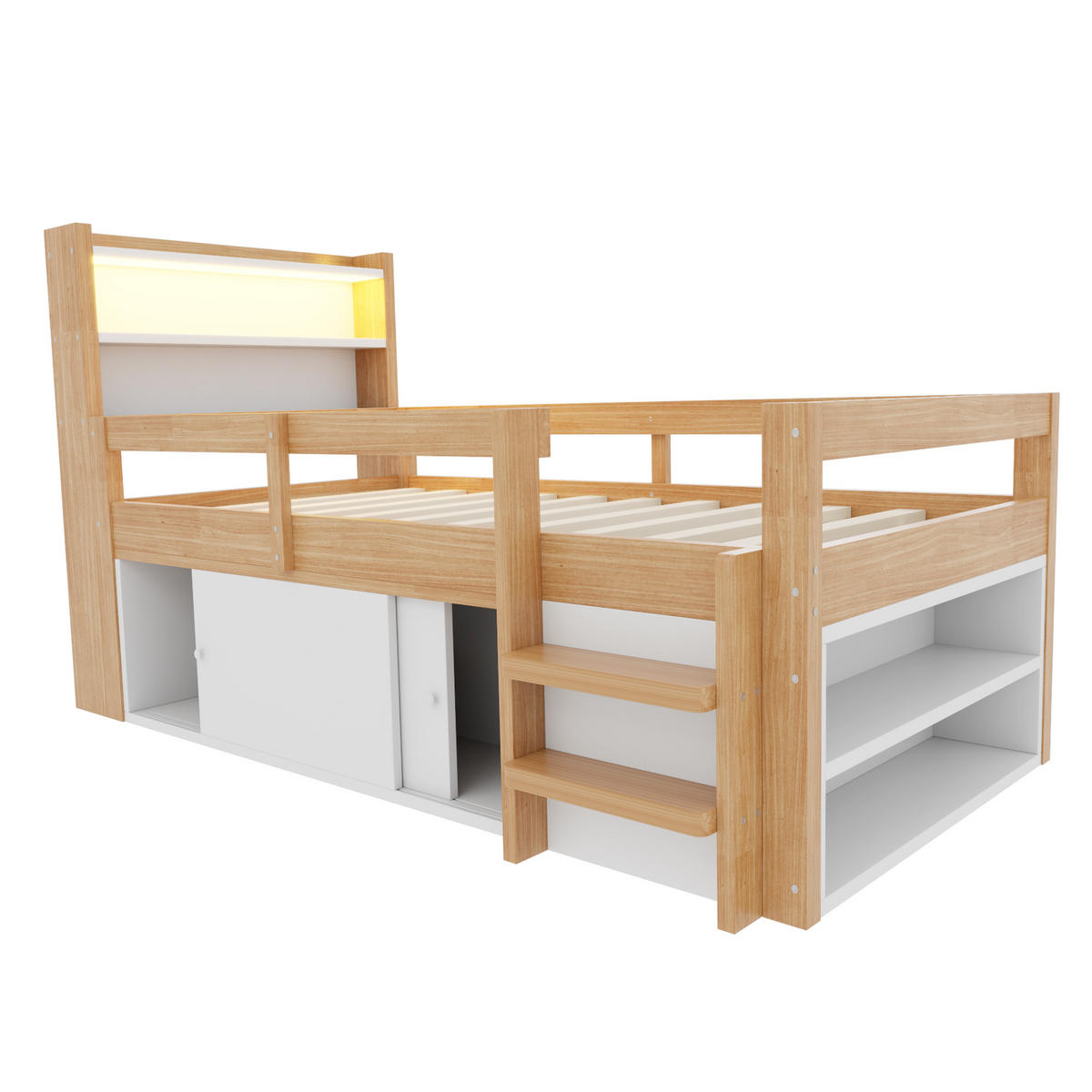 DŘEVĚNÁ POSTEL 90x200cm Dětská LED USB Úložná Dřevo - přírodní, dřevo (90/200cm) - FLIEKS