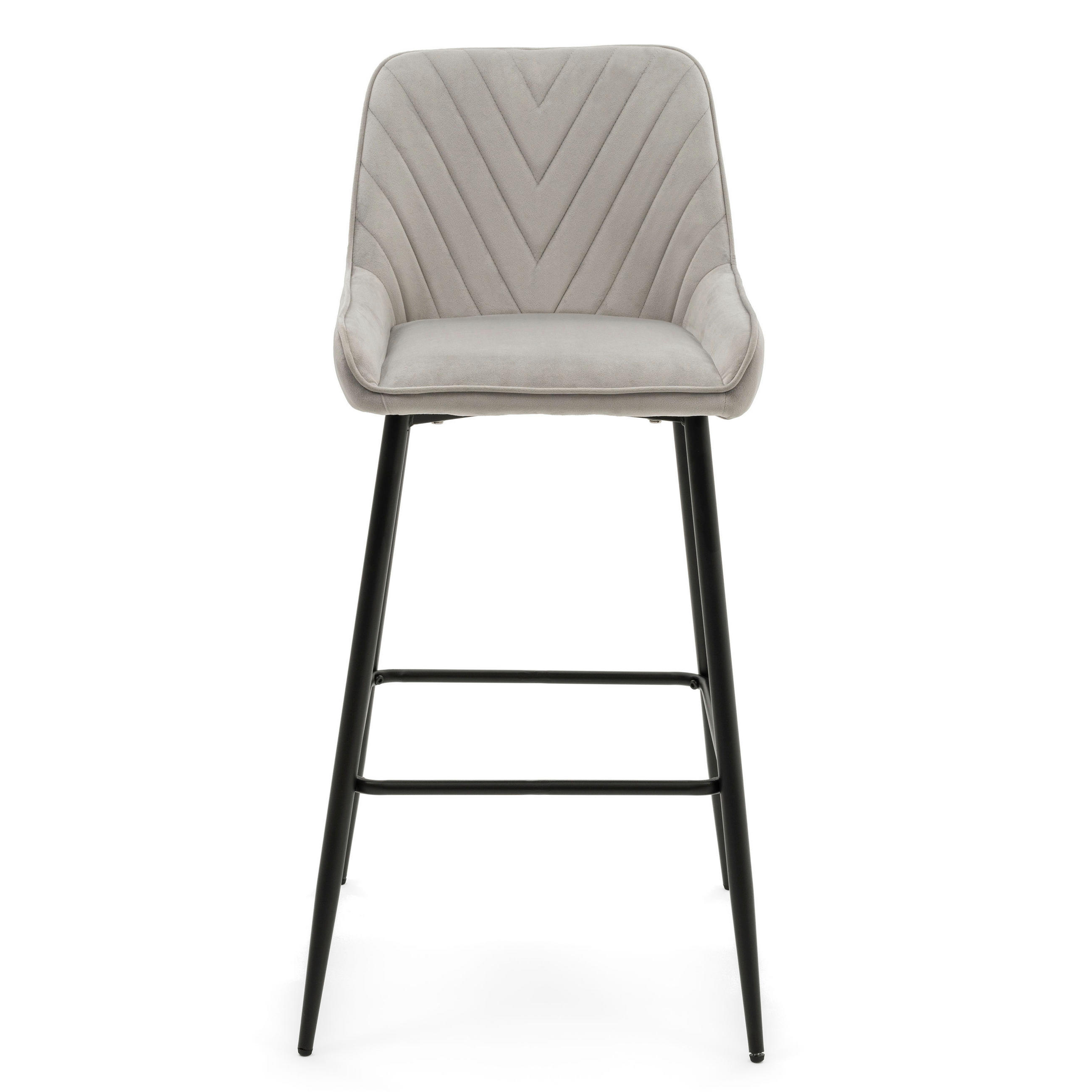 BARHOCKER VASTO gepolstert mit Steppung - hellgrau - Samt Velours - Hellgrau/Schwarz, Metall (50/102/55cm) - NEW HOME