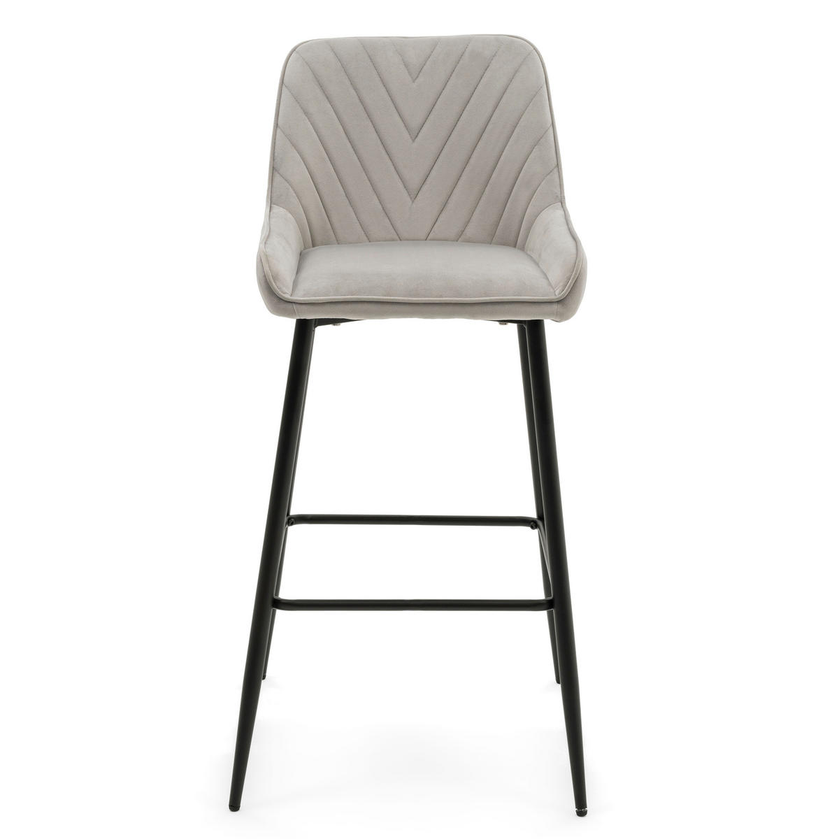 BARHOCKER VASTO gepolstert mit Steppung - hellgrau - Samt Velours - Hellgrau/Schwarz, Metall (50/102/55cm) - NEW HOME