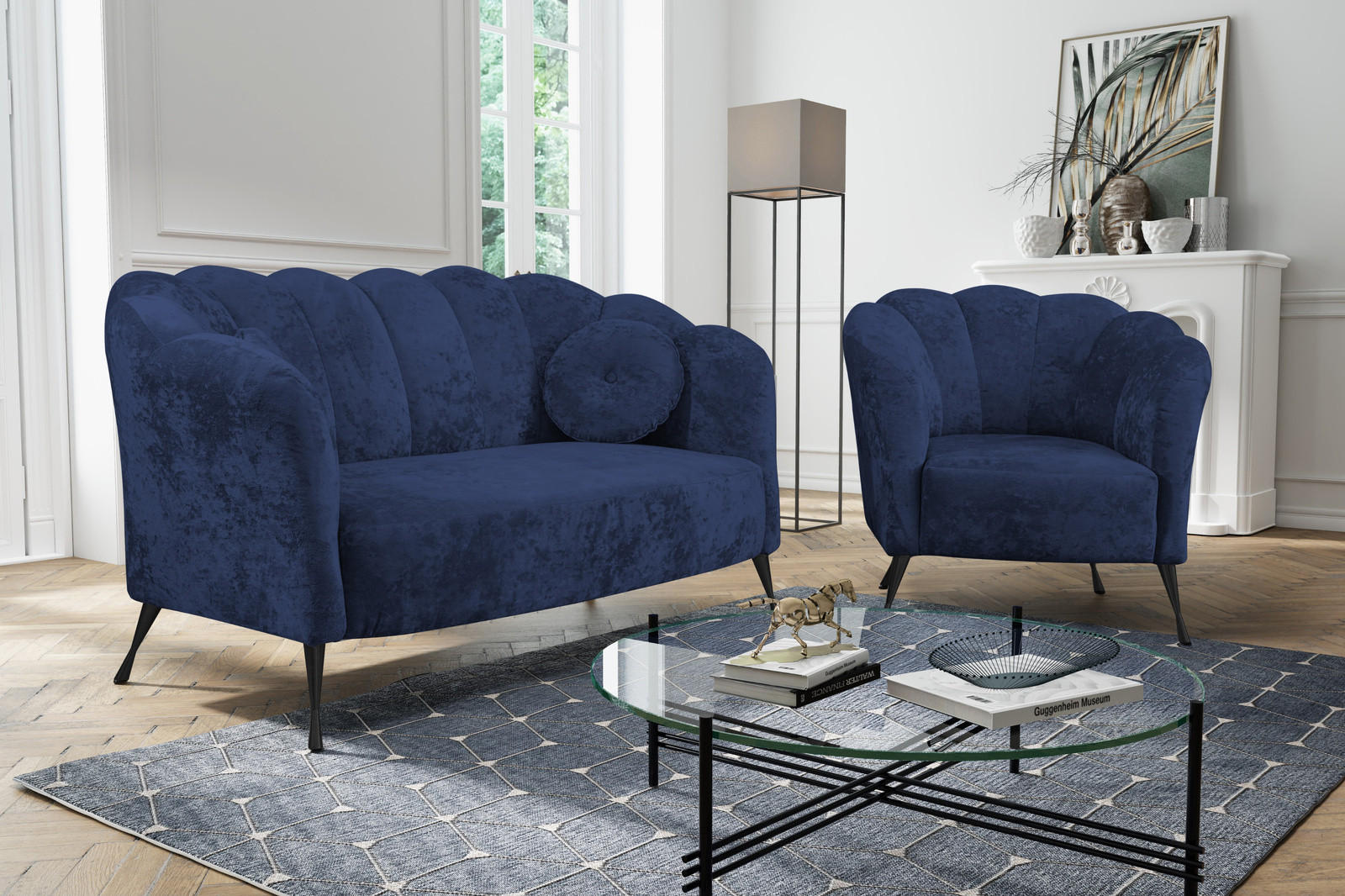SITZGARNITUR Adria 2+1 - Schwarz/Dunkelblau, Holz/Textil (242/78/83cm) - Ravio