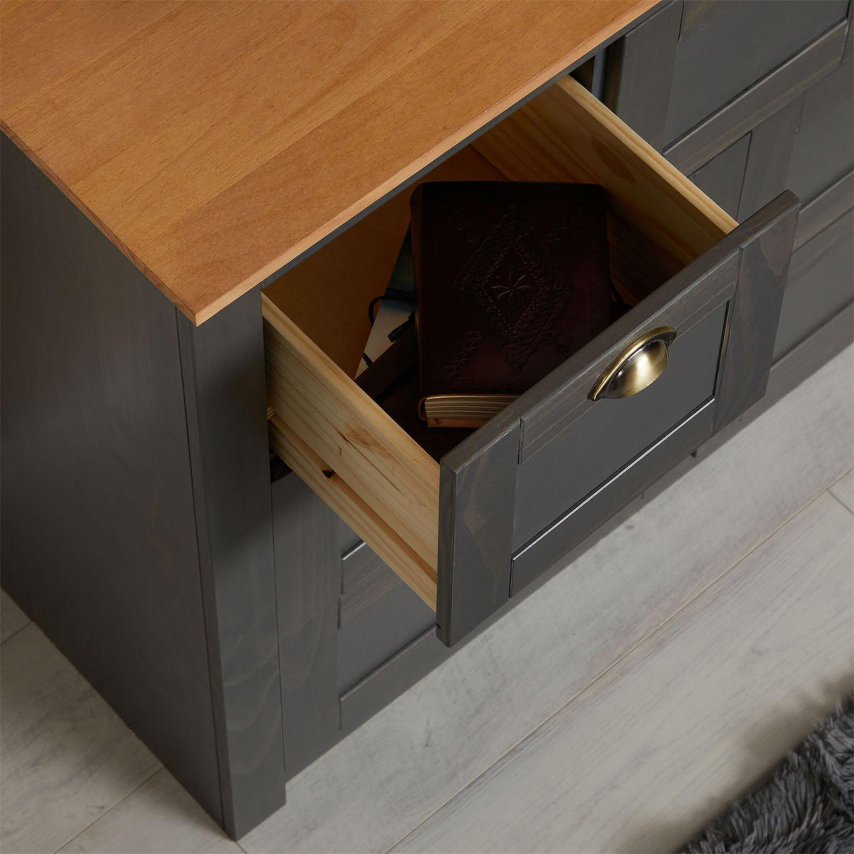 SIDEBOARD BOLTON - Anthrazit/Braun, Holz (110/87/40cm) - IDIMEX