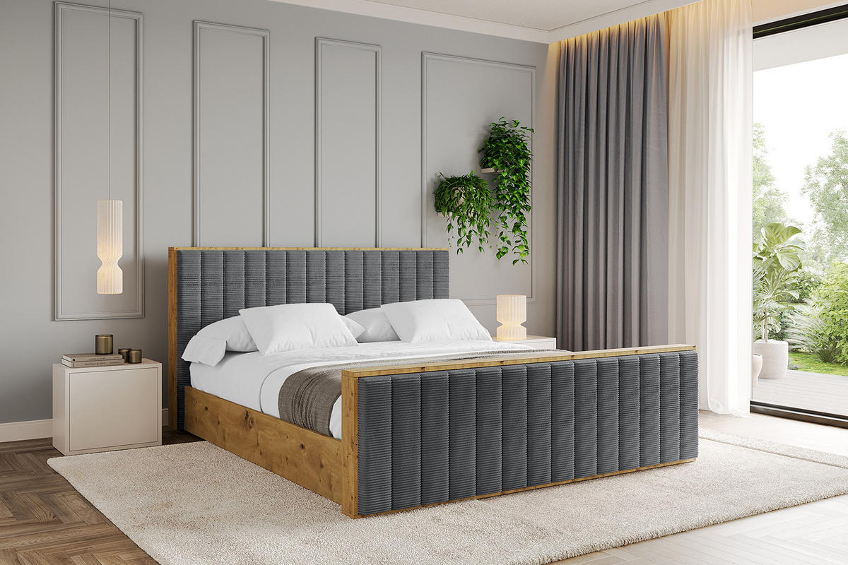 POLSTERBETT mit Bettkasten, Fußteil und Lattenrost, Boxbett ohne Matratze - ENZO4-Z 140x200 Dunkelgrau - Anthrazit, Holzwerkstoff/Textil (140/200cm) - ALTDECOR
