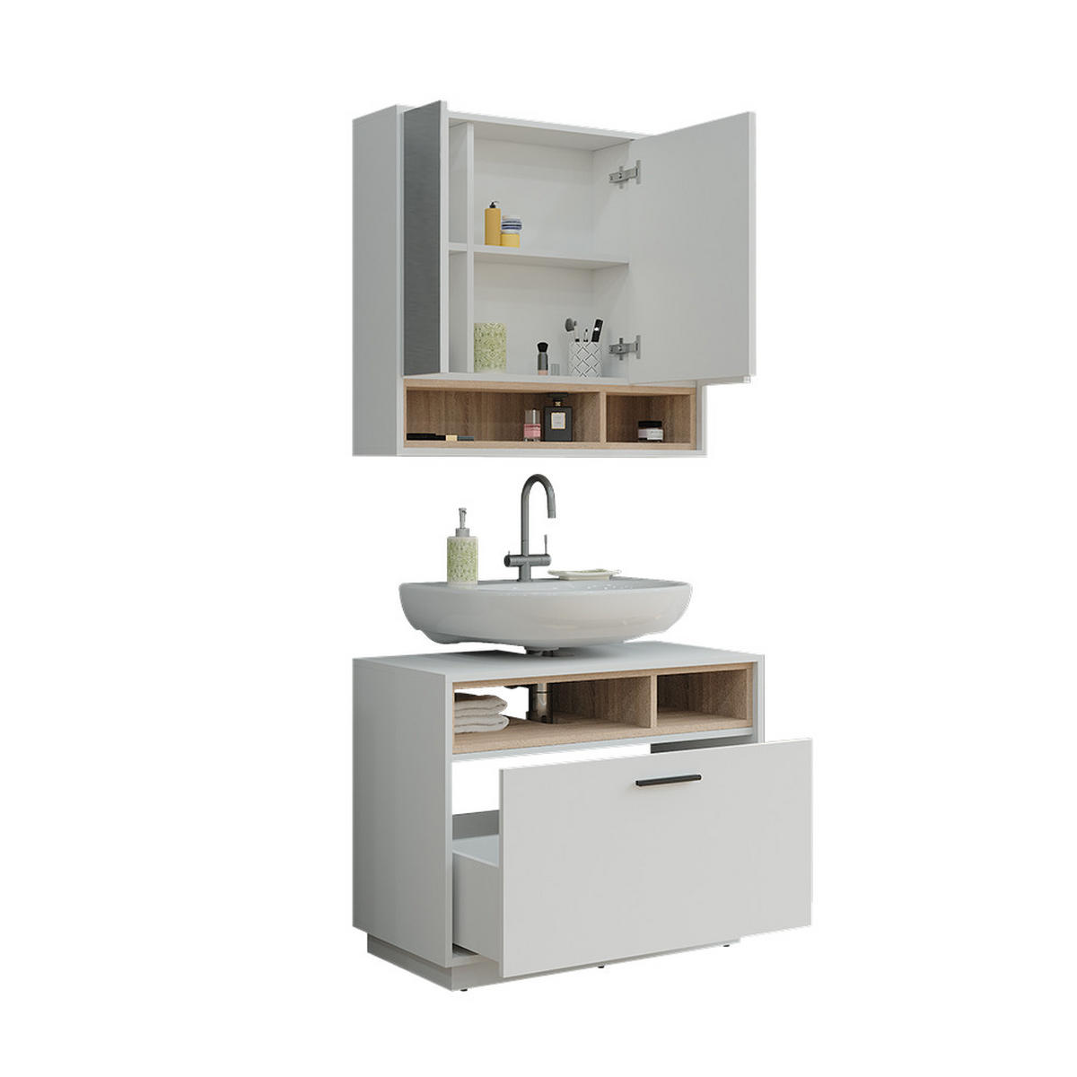 KOUPELNOVÝ NÁBYTEK Beatrice Bílá/Sonoma - bílá/Sonoma dub, kompozitní dřevo (80/64/35cm) - Vicco