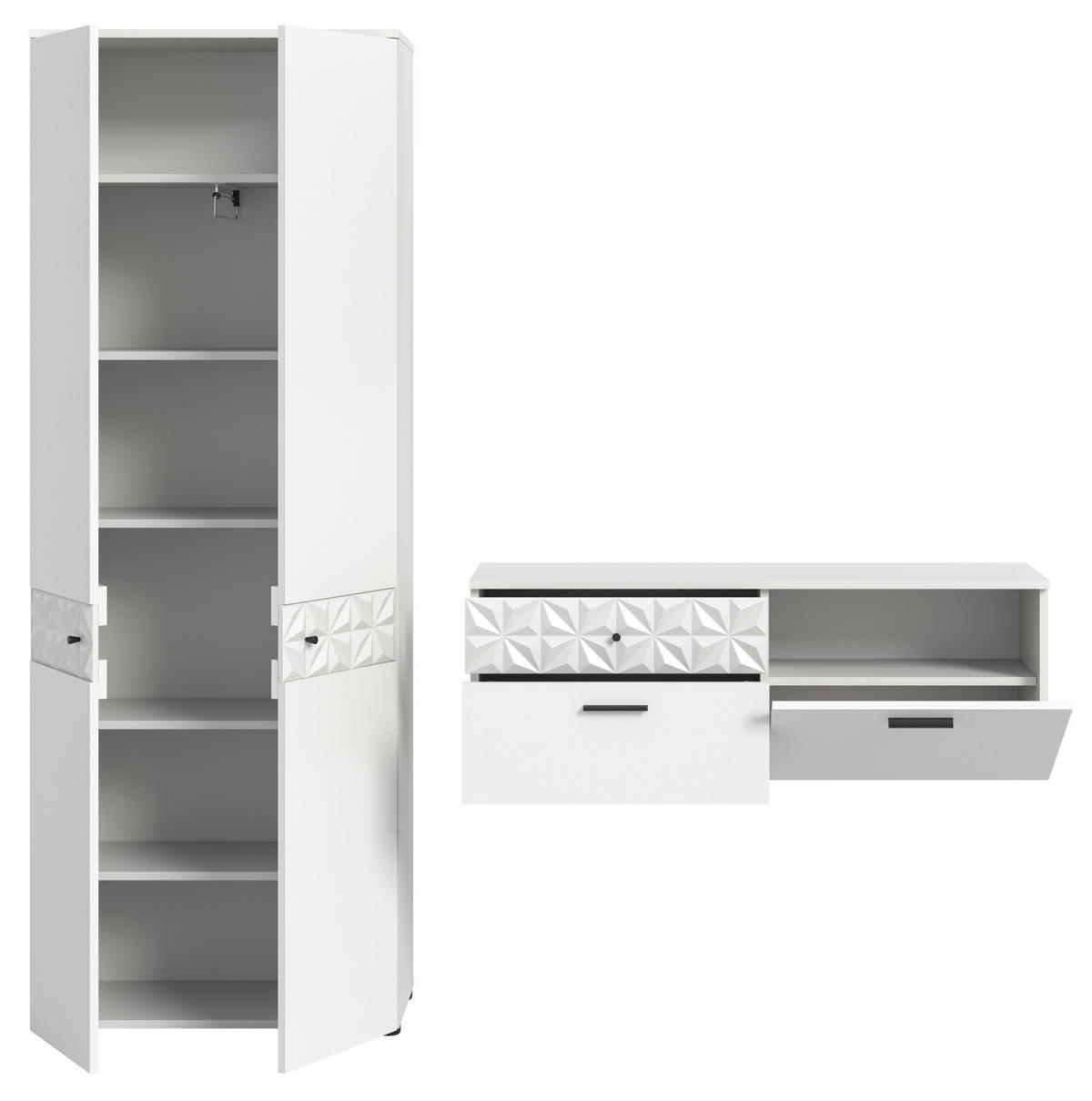 GARDEROBE Set weiß Hochglanz 195 cm, Kombination mit 3D-Struktur - Weiß Hochglanz/Schwarz, Holzwerkstoff/Kunststoff (195/192/34cm) - Inn.Furn