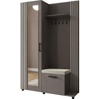 GARDEROBE Linaro mit Spiegel, Sitzbank in Lamellen-Optik 137/207/42 cm, Rechts - Schwarz/Grau, Holzwerkstoff (137/207/42cm) - WFL GROUP