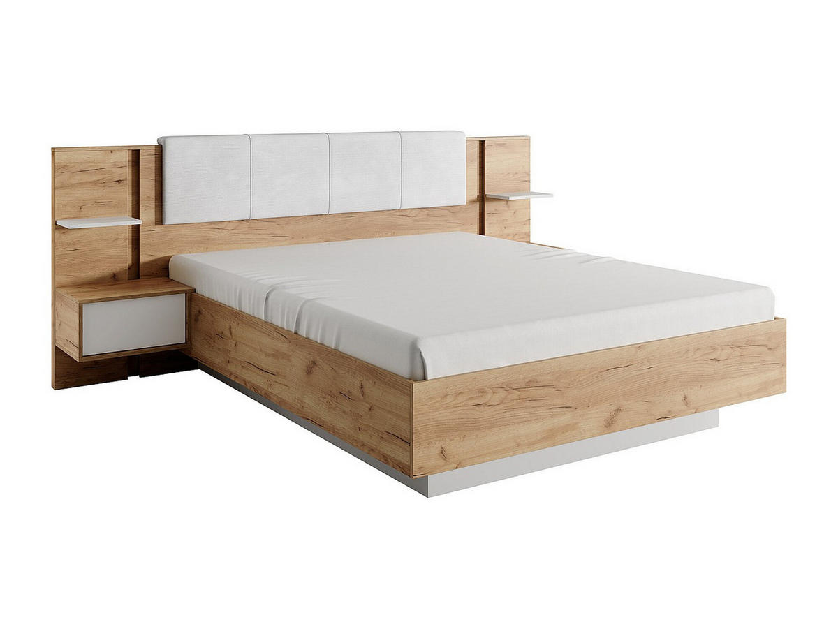 BETTRAHMEN - 2 Personen - samt - naturfarben hell, weiß Elynia - Weiß, Holz/Textil (160/200cm) - Vente-Unique