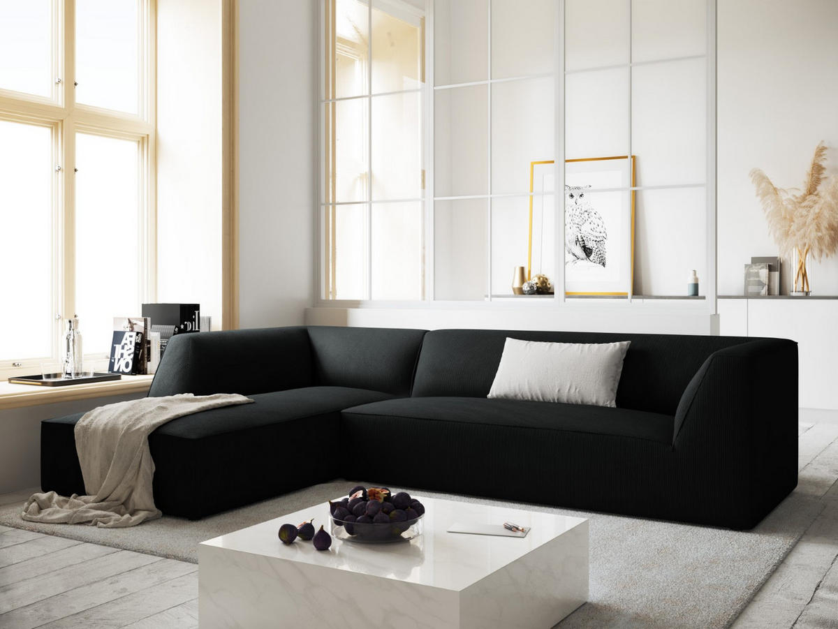 ECKSOFA links Ruby aus Cord schwarz 4 Sitzplätze - Schwarz, Textil (180/273cm) - Micadoni