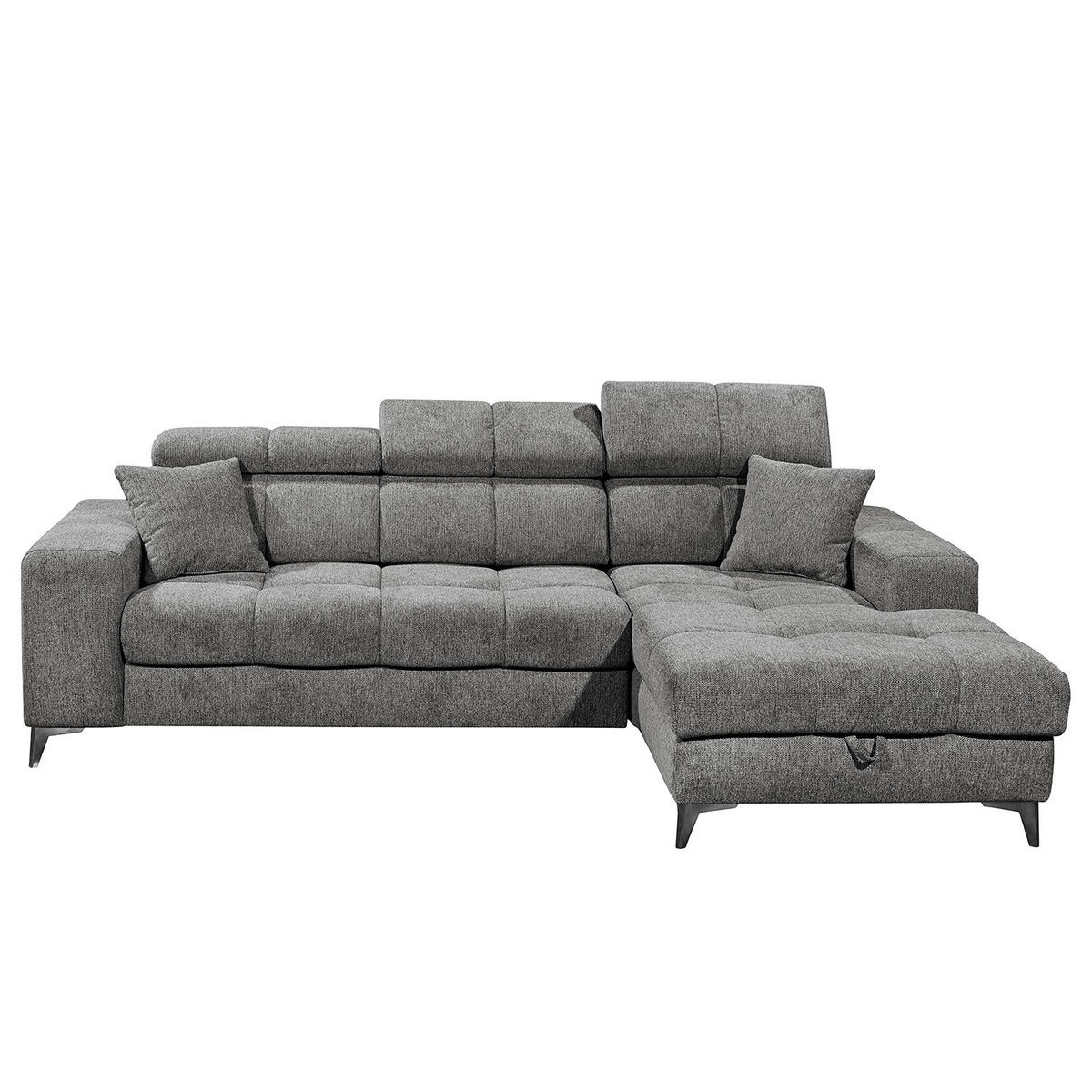 ECKSOFA mit Longchair - Kopfstütze verstellbar, Schlaffunktion, Bettkasten - Anthrazit/Schwarz, Kunststoff/Textil (268/172cm) - home24