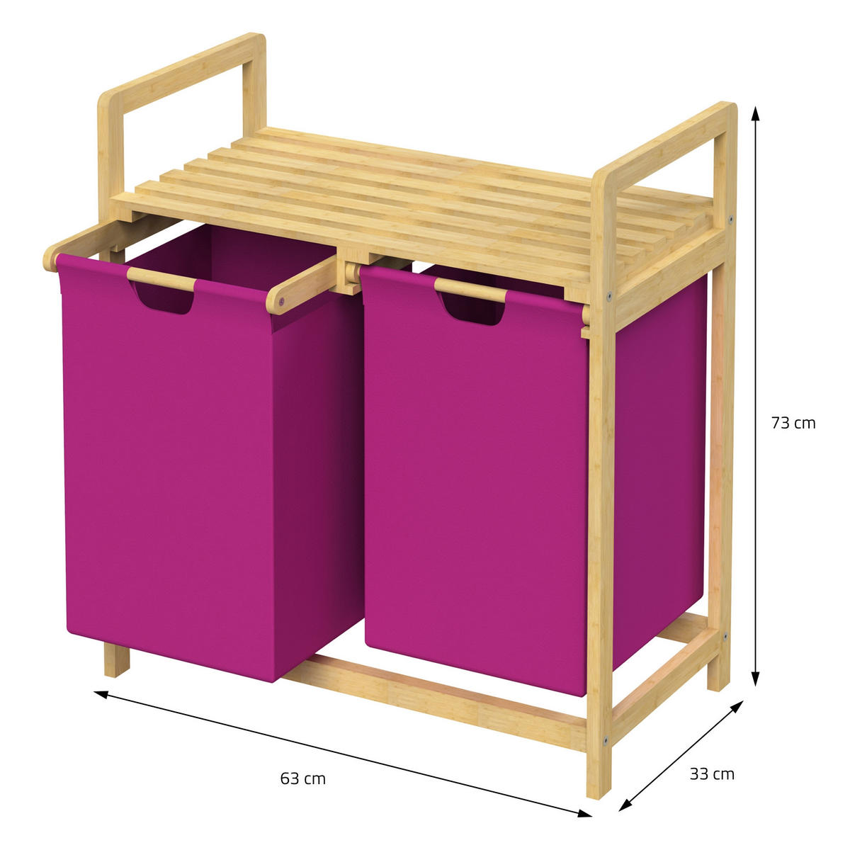 WÄSCHEKORB Bambus Magenta - Beige, Holz (33/73/63cm)