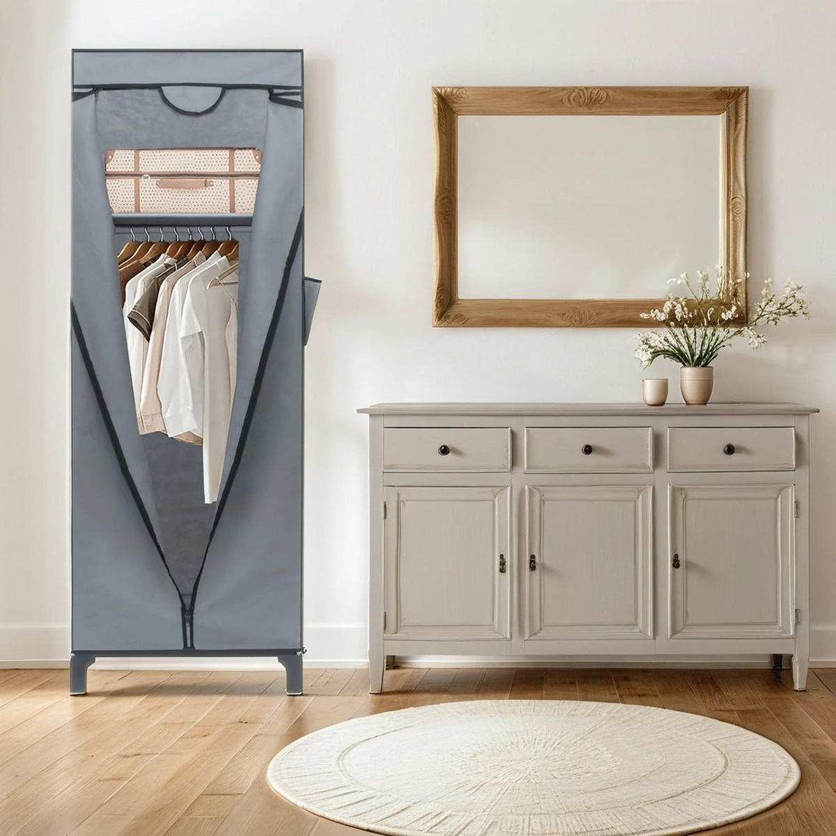 FALTSCHRANK 68 x 45 x 175 cm mit Kleiderstange - Grau, Metall (45/175/68cm) - Intirilife