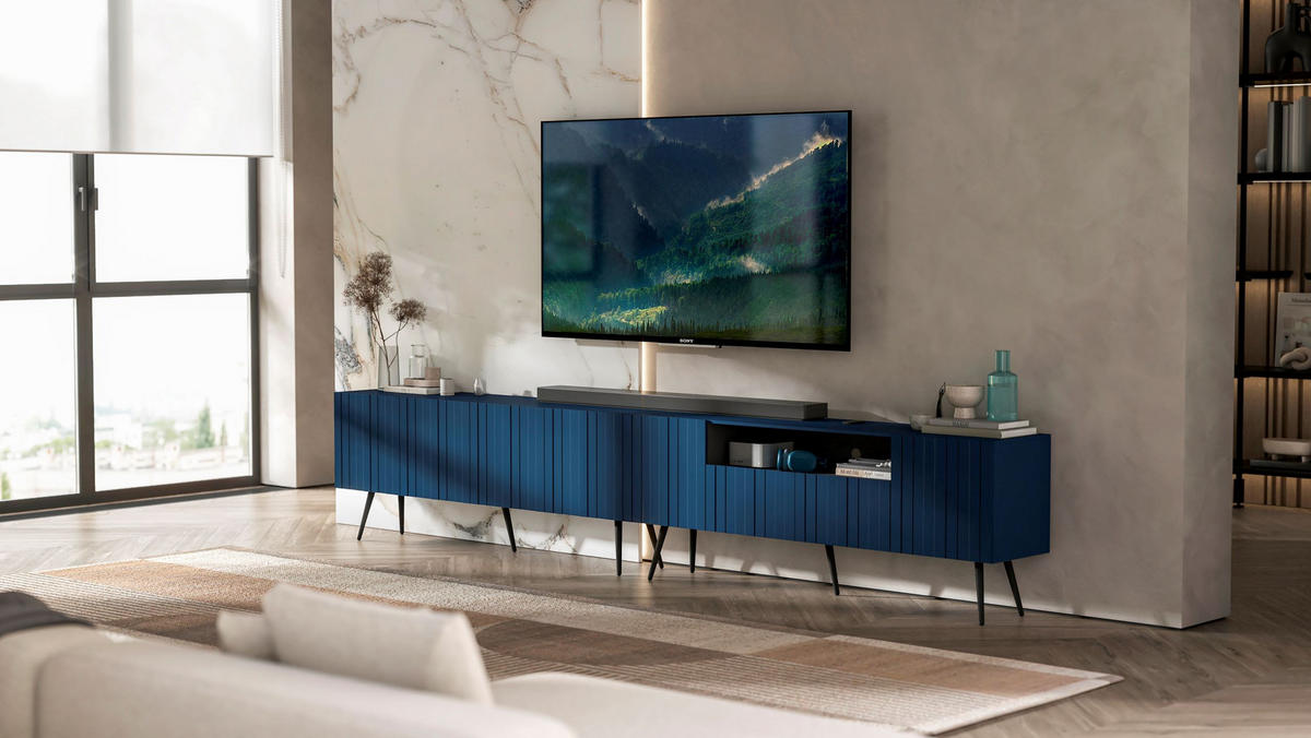 TV-LOWBOARD 2er-Set Elpis2 Marineblau mit schwarzen Metallbeinen150 cm - Blau/Schwarz, Holzwerkstoff (300/60.5/36.5cm) - Meble Lindner