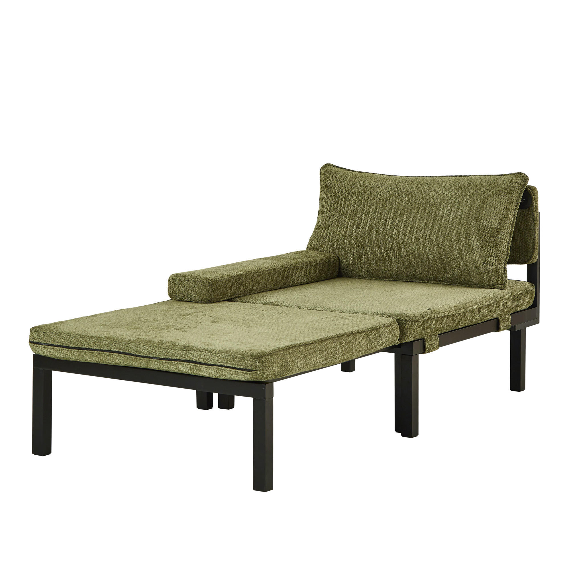 SCHLAFSESSEL mit Schlaffunktion, USB-Type-C-Anschluss und platzsparendem Ausziehdesign, Grün - Grün, Textil (82/79/176cm) - Redom