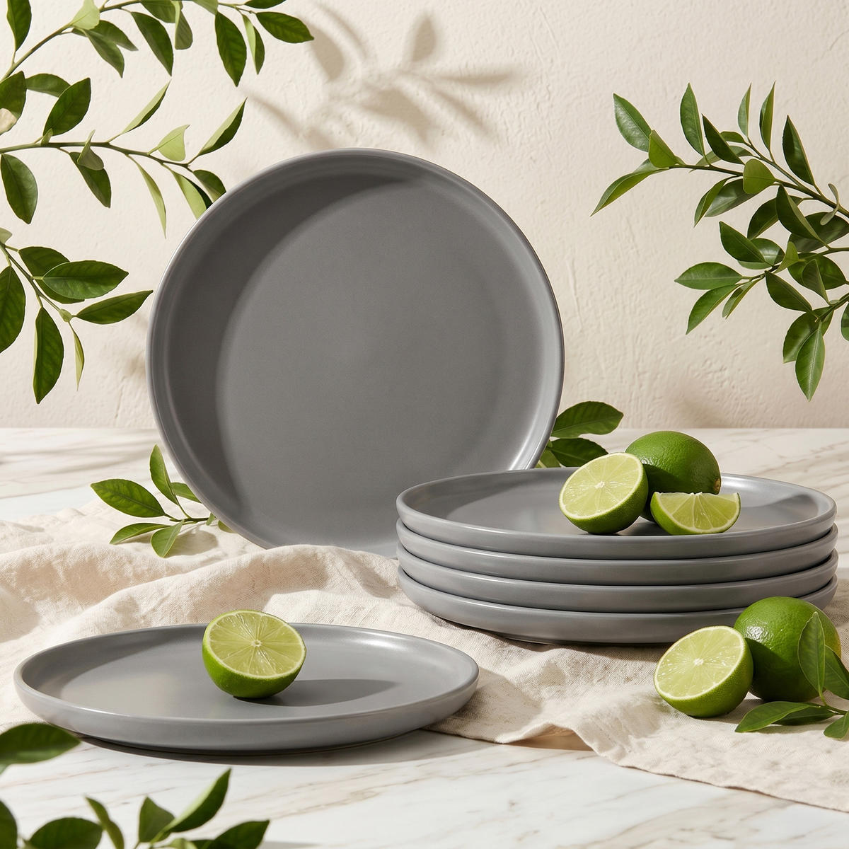 TELLER-SET VICTO 6-tlg Dessertteller, matt grau - Grau, Keramik (20/2/20cm) - KONSIMO®