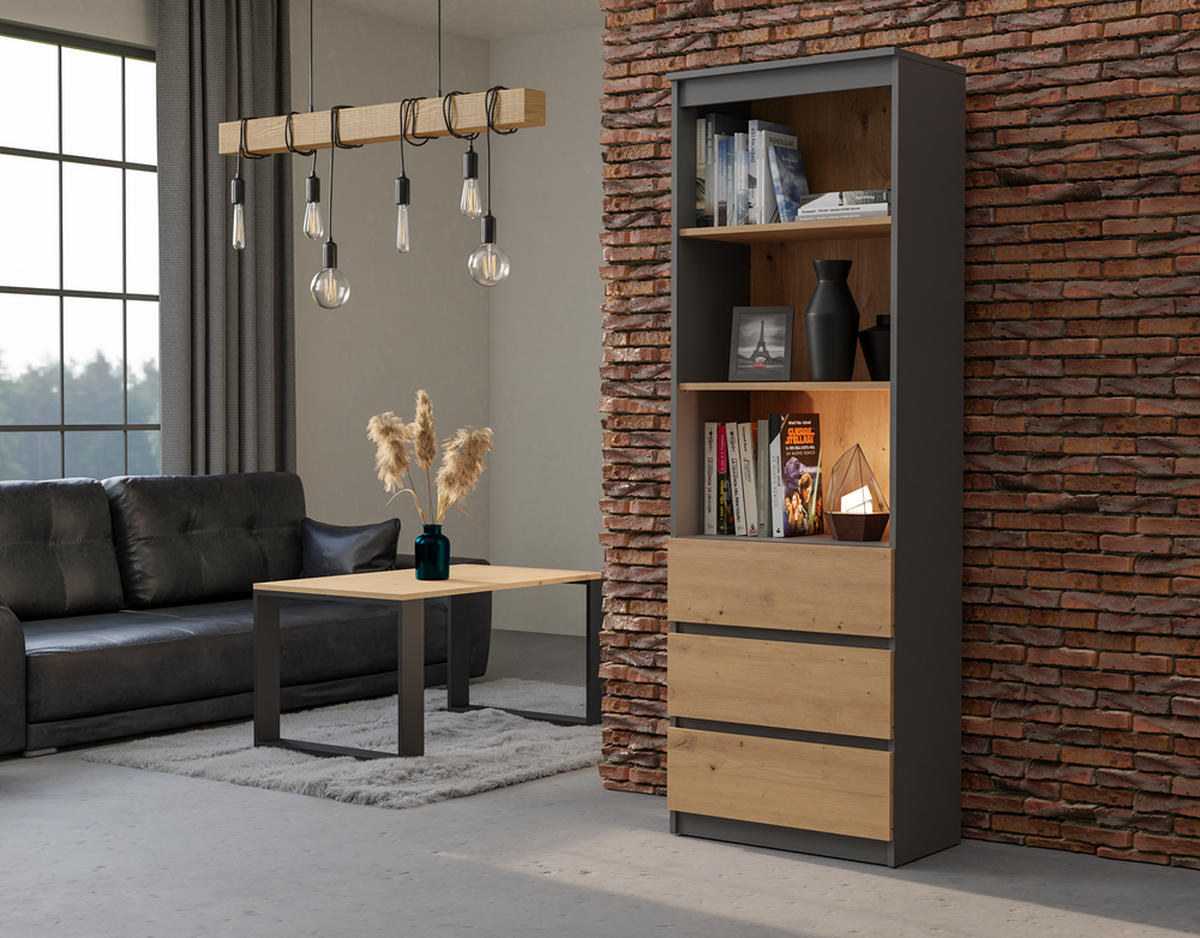 POLICA NA KNIHY - antracitová, kompozitné drevo (60/180/35cm) - RAUMHIRSCH FURNITURE
