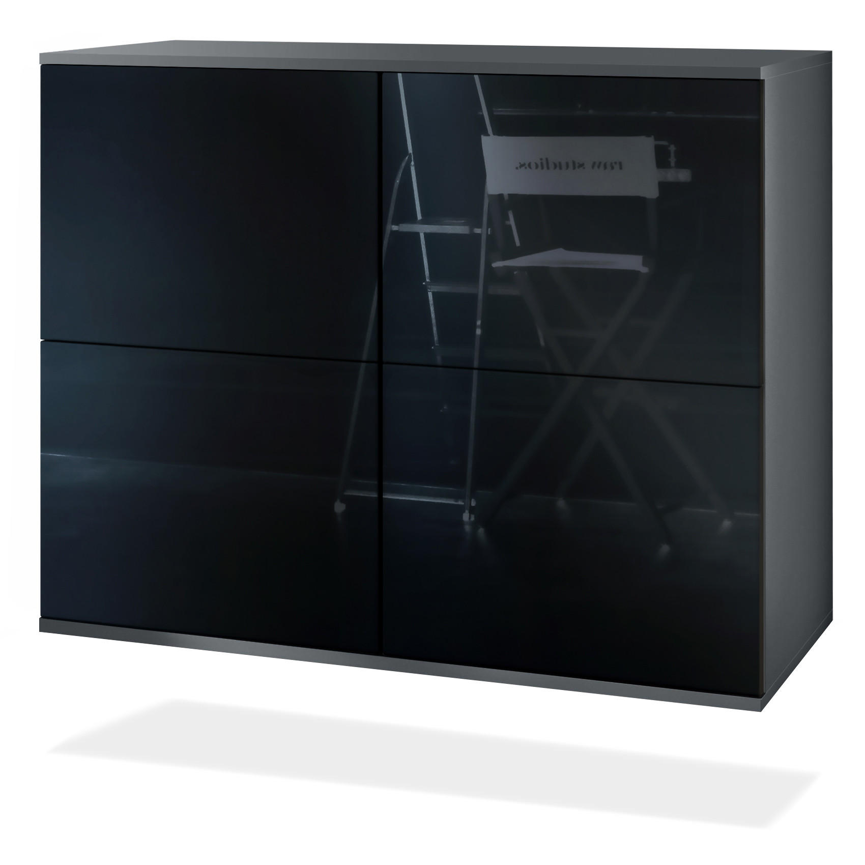 Vladon Kommode Schwarz Hochglanz 92.5x73.5x35 cm