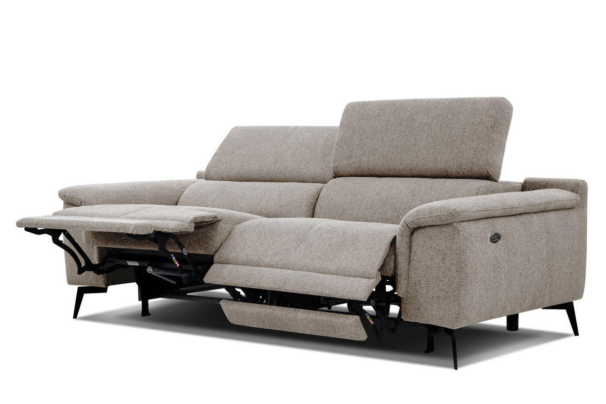 RELAXSOFA FIERO 3-Sitzer mit 2 Relaxfunktionen, taupe - Taupe/Schwarz, Holzwerkstoff/Textil (212/82/103cm)
