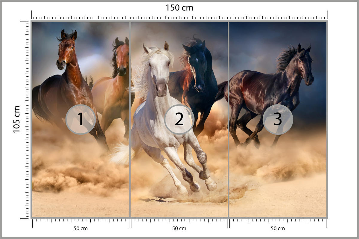 FOTOTAPETA Pre Spálňu Cválajúce Kone Púšť Stádo 150 x 105 cm - oranžová/hnedá, papier (150/105cm) - Muralo