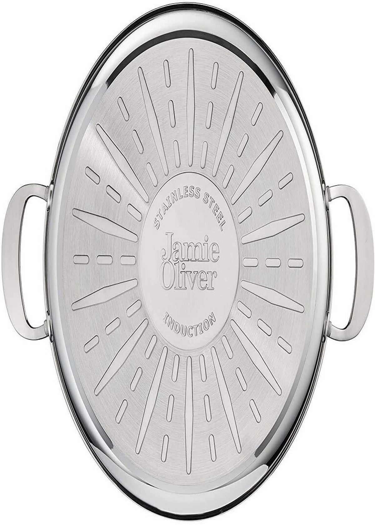 SERVIERPFANNE Edelstahl E76 Jamie Oliver 4-teilig – Bratpfanne, Schmorpfanne, Wokpfanne, Pfannenwender, Silber - Silberfarben, Metall (25cm) - Tefal