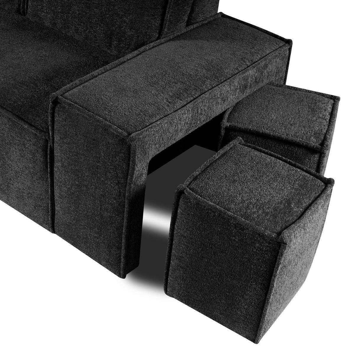 ECKSCHLAFSOFA Colby mit Schlaffunktion und zwei Hockern, universeller Ottomane, Anthrazit - Anthrazit, Textil (265/155cm) - Beautysofa